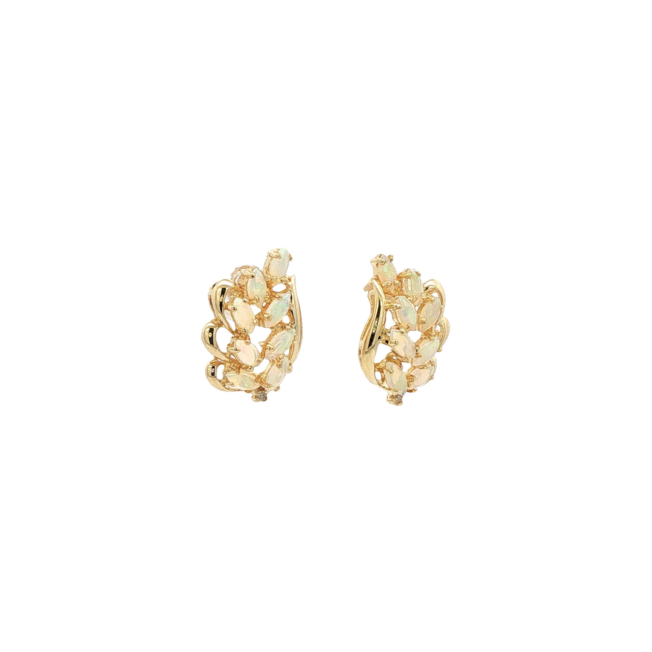 Gouden vintage oorstekers met opaal en zirkonia 14 kt