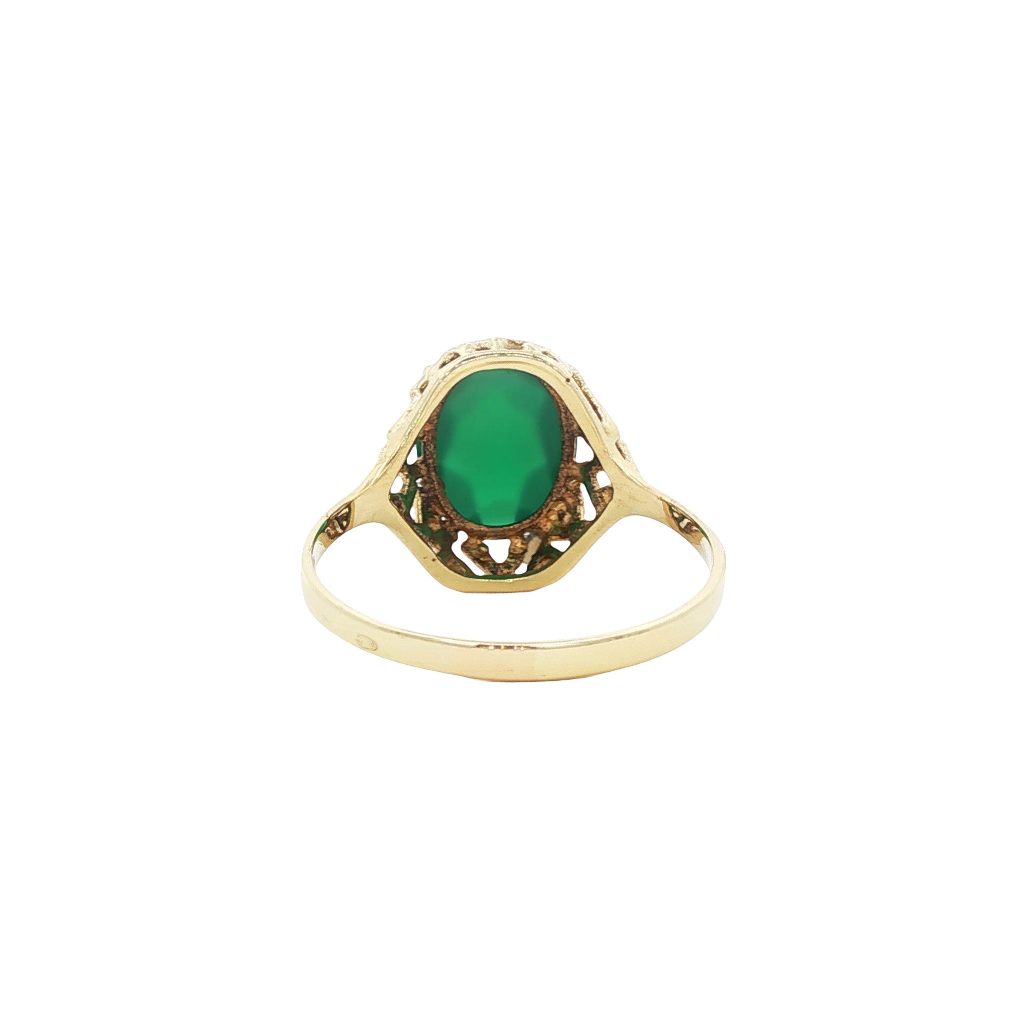 Gouden vintage ring met groene agaat 14 kt