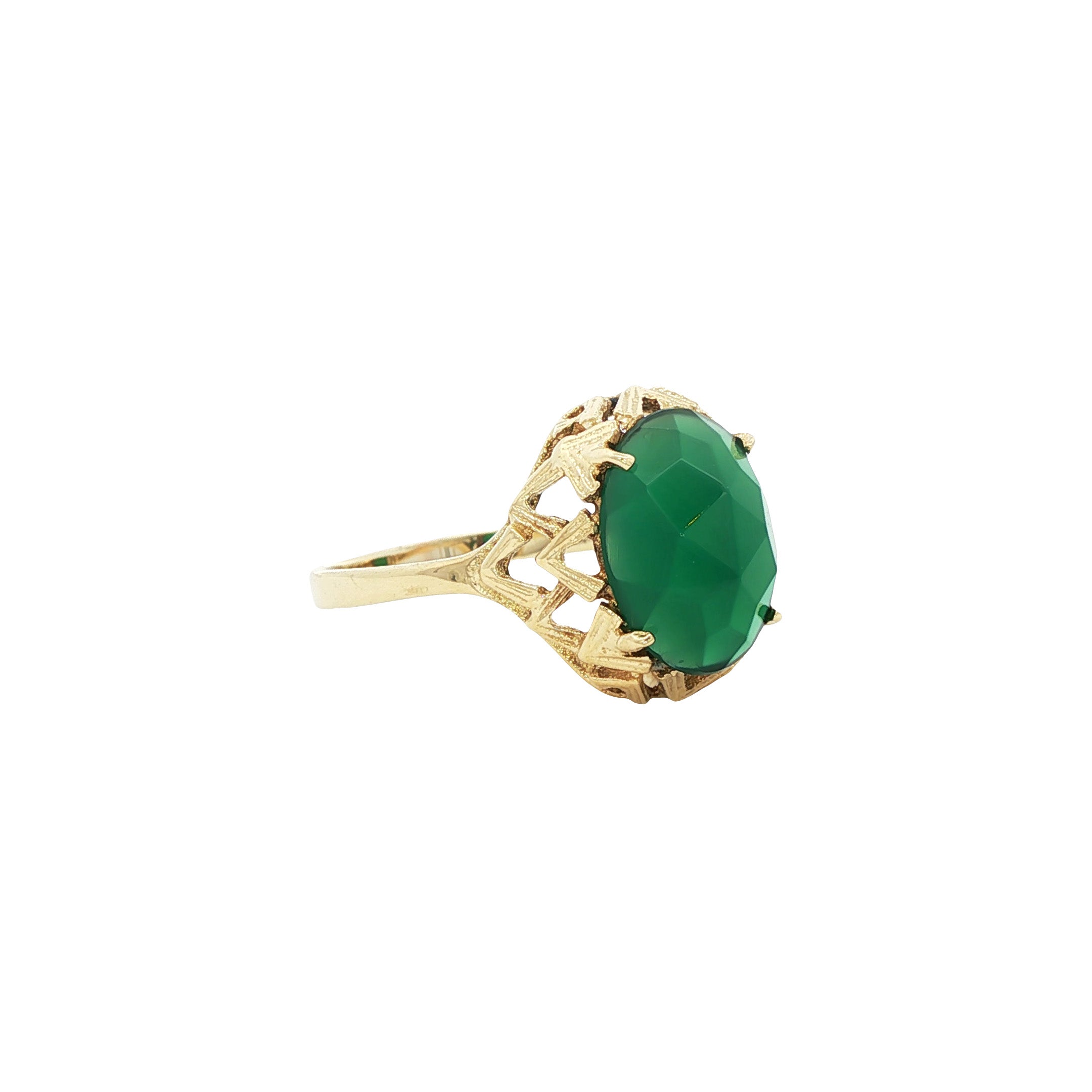 Gouden vintage ring met groene agaat 14 kt