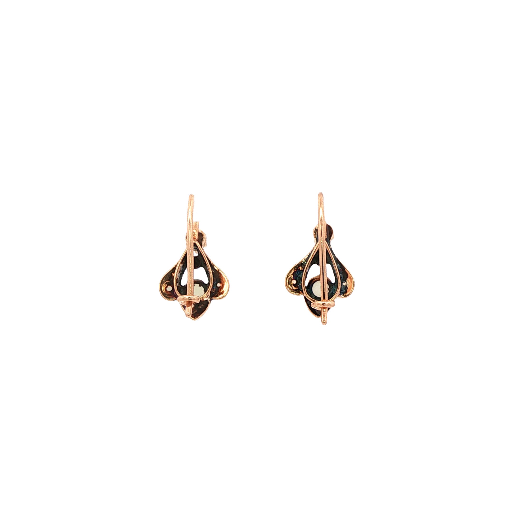 Roségouden vintage oorhangers met zaadparel 14 kt