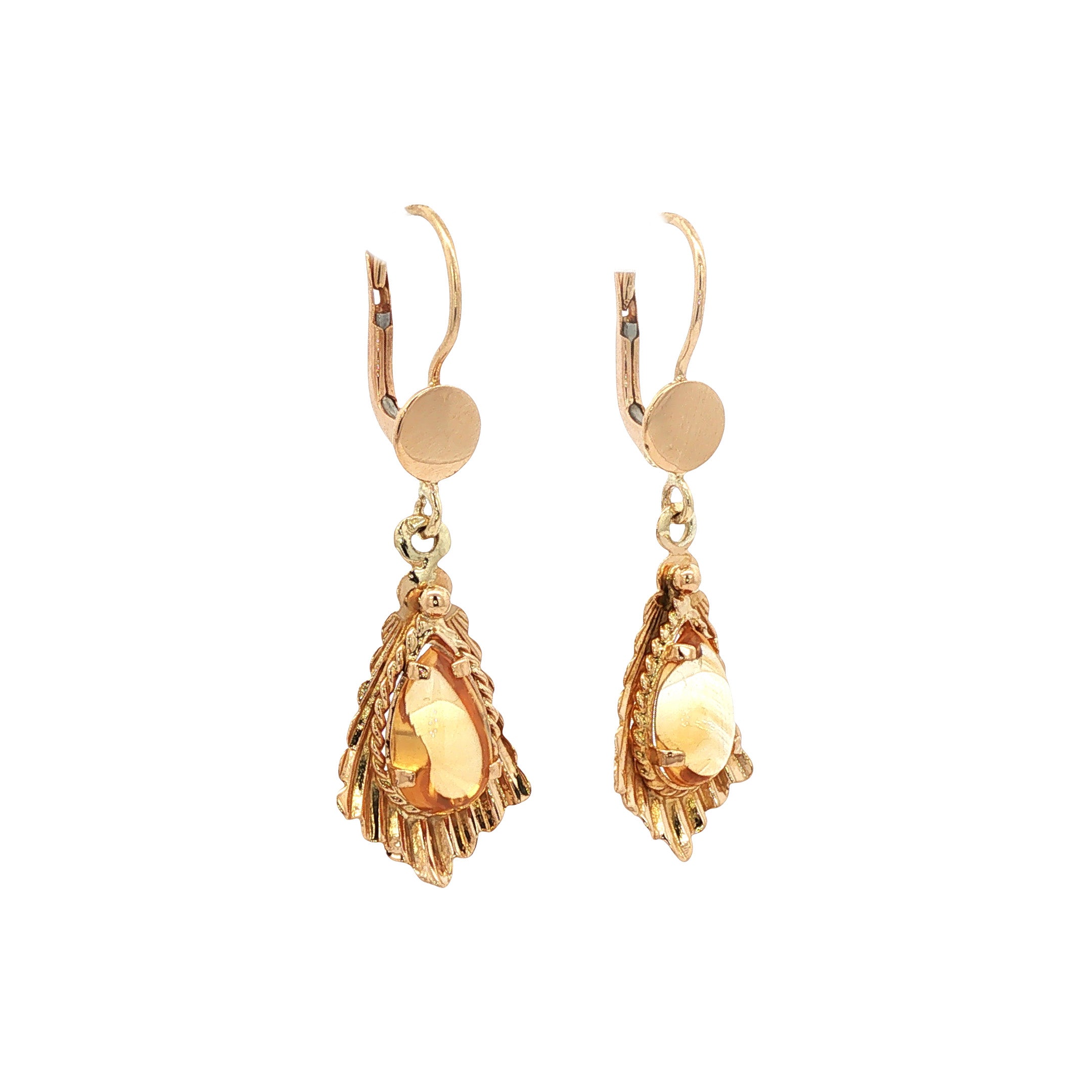 Vintage gold earrings with citrine, 18 kt