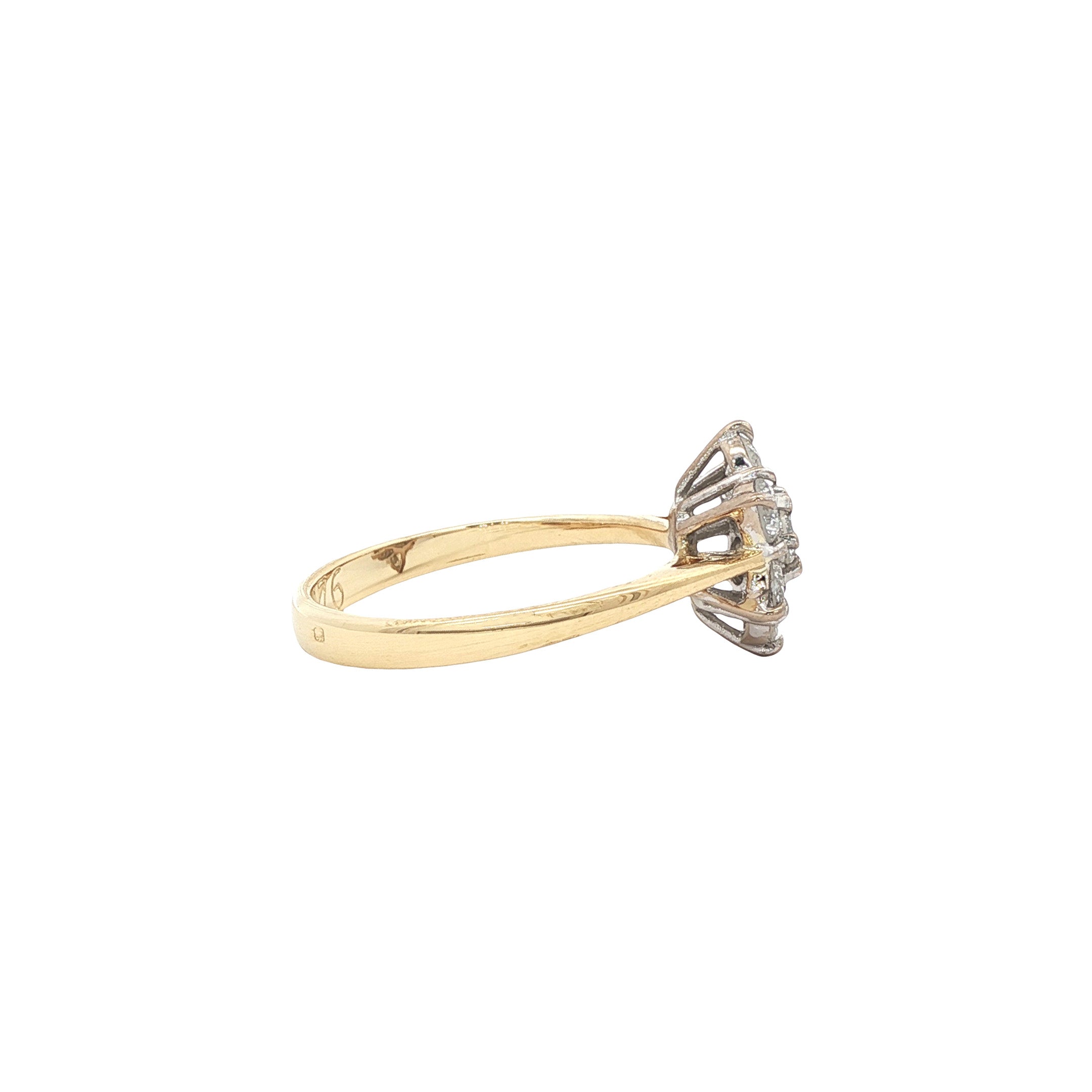 Gouden vintage entourage ring met diamant 18 kt