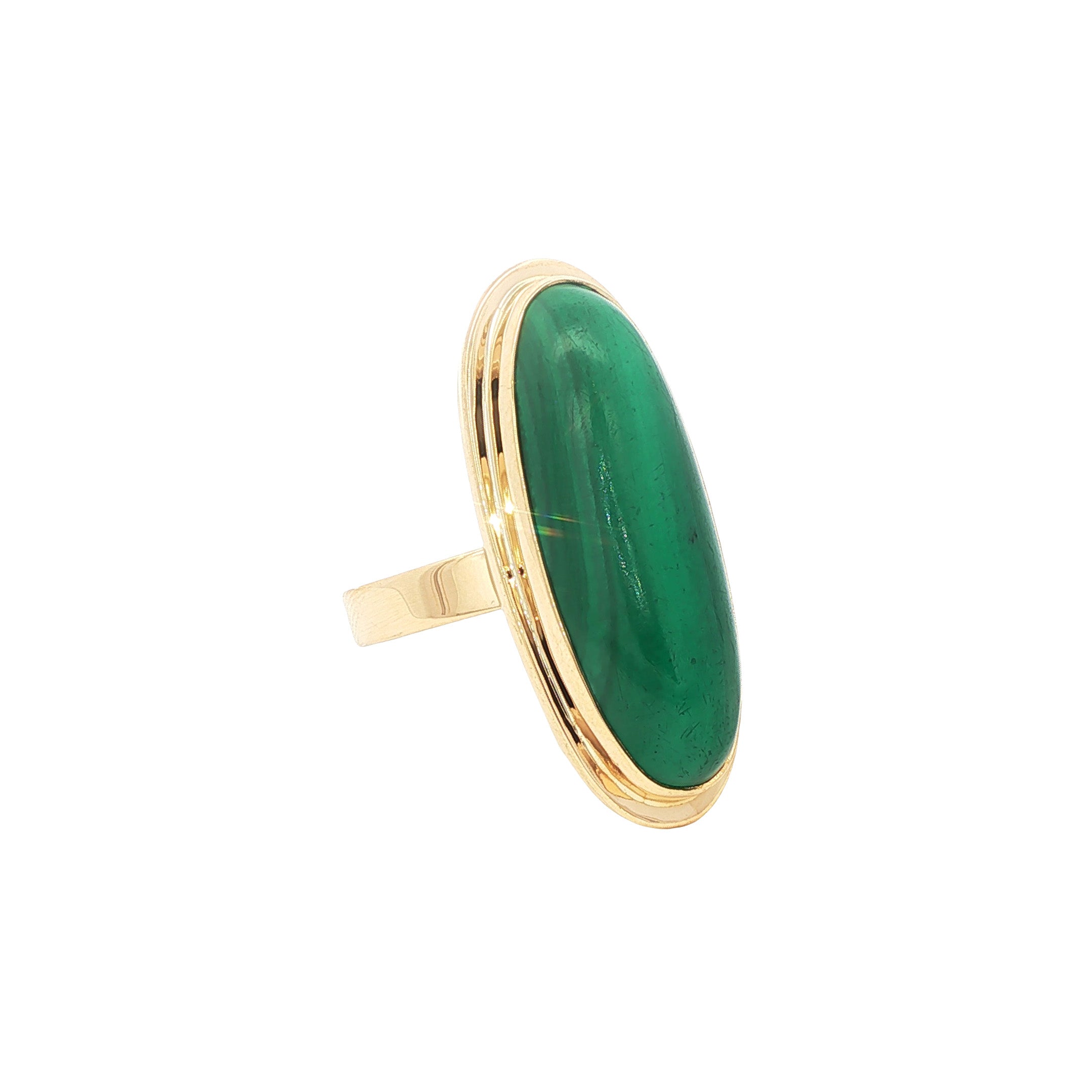 Gouden vintage ring met malachiet 14 kt