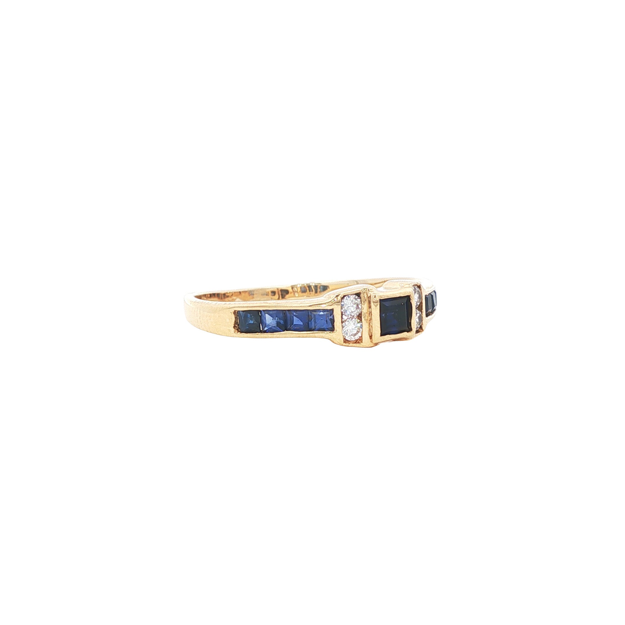 Vintage gold ring with sapphire and zirconia, 18 kt