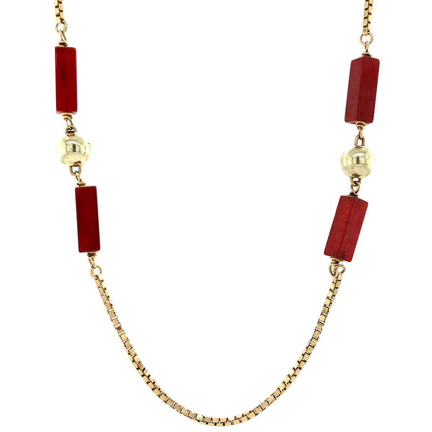 Gouden bolletjes collier met carneool 14 krt