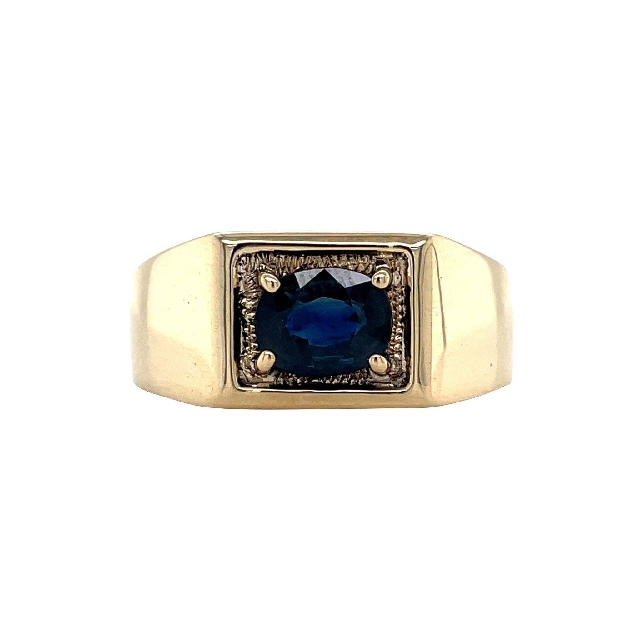 Gold vintage signet ring with sapphire 14 carat