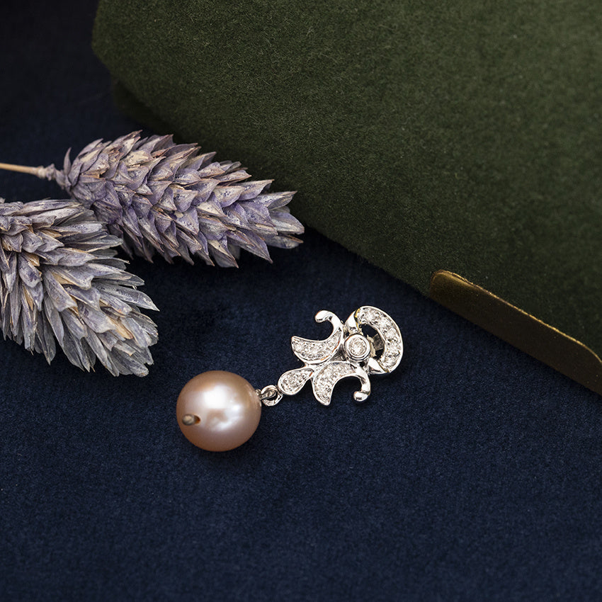 Witgouden vintage hanger met parel en diamant 18 kt