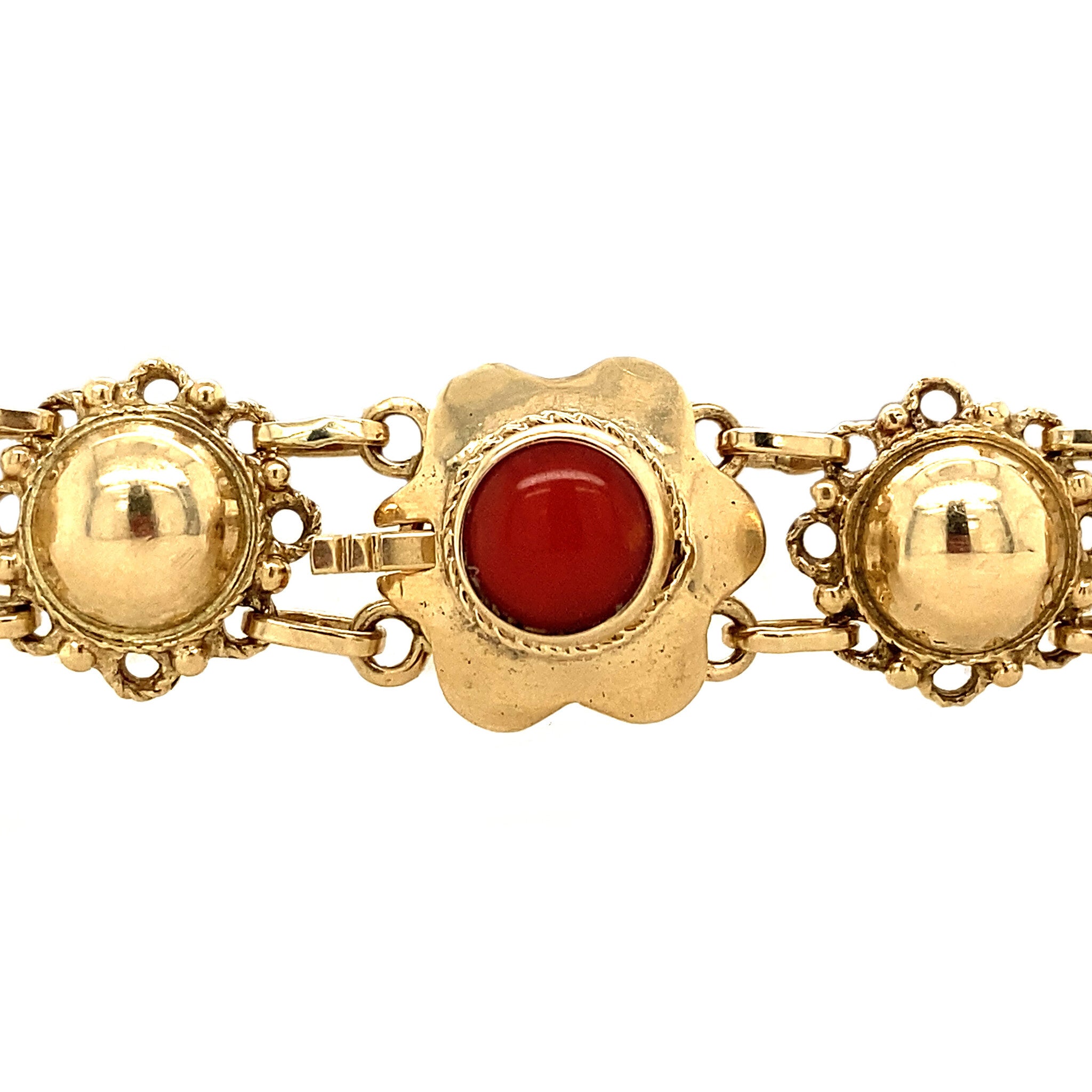 Gouden armband met bloedkoraal 20 cm 14 krt