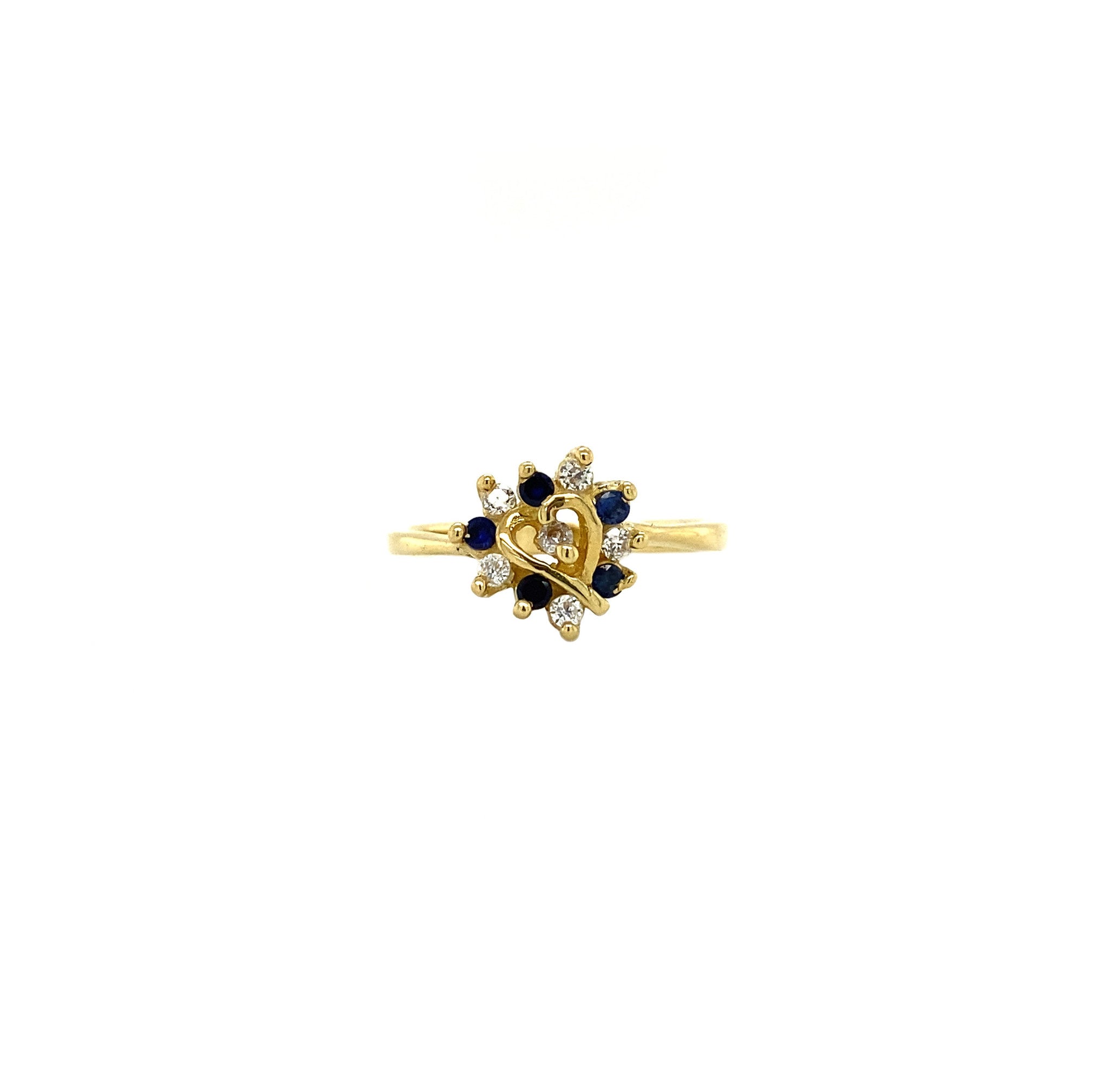 Gouden ring met zirkonia en saffier 18 krt