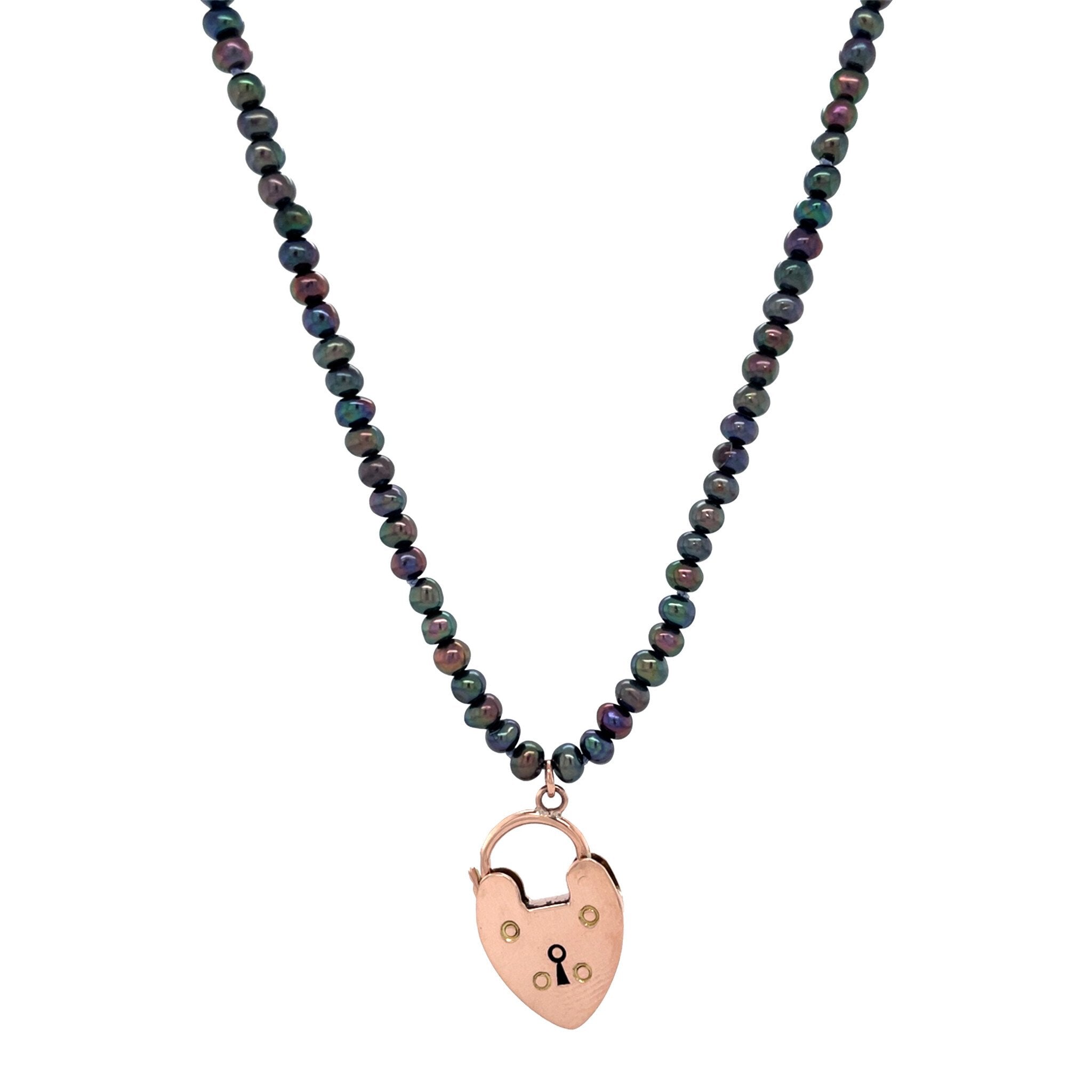 Vintage parel collier met hartjes hanger 9 krt