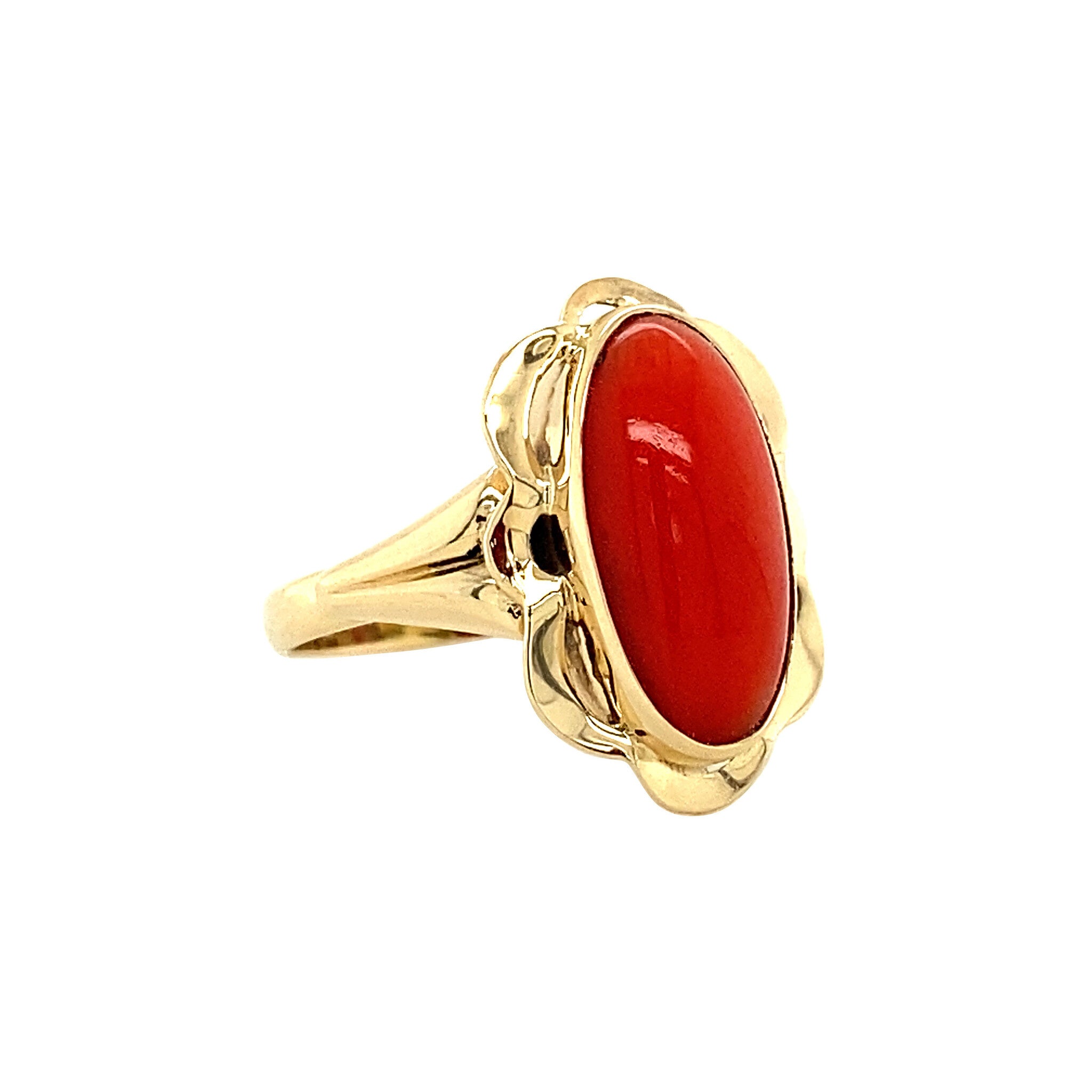 Gold ring with blood coral 14 krt