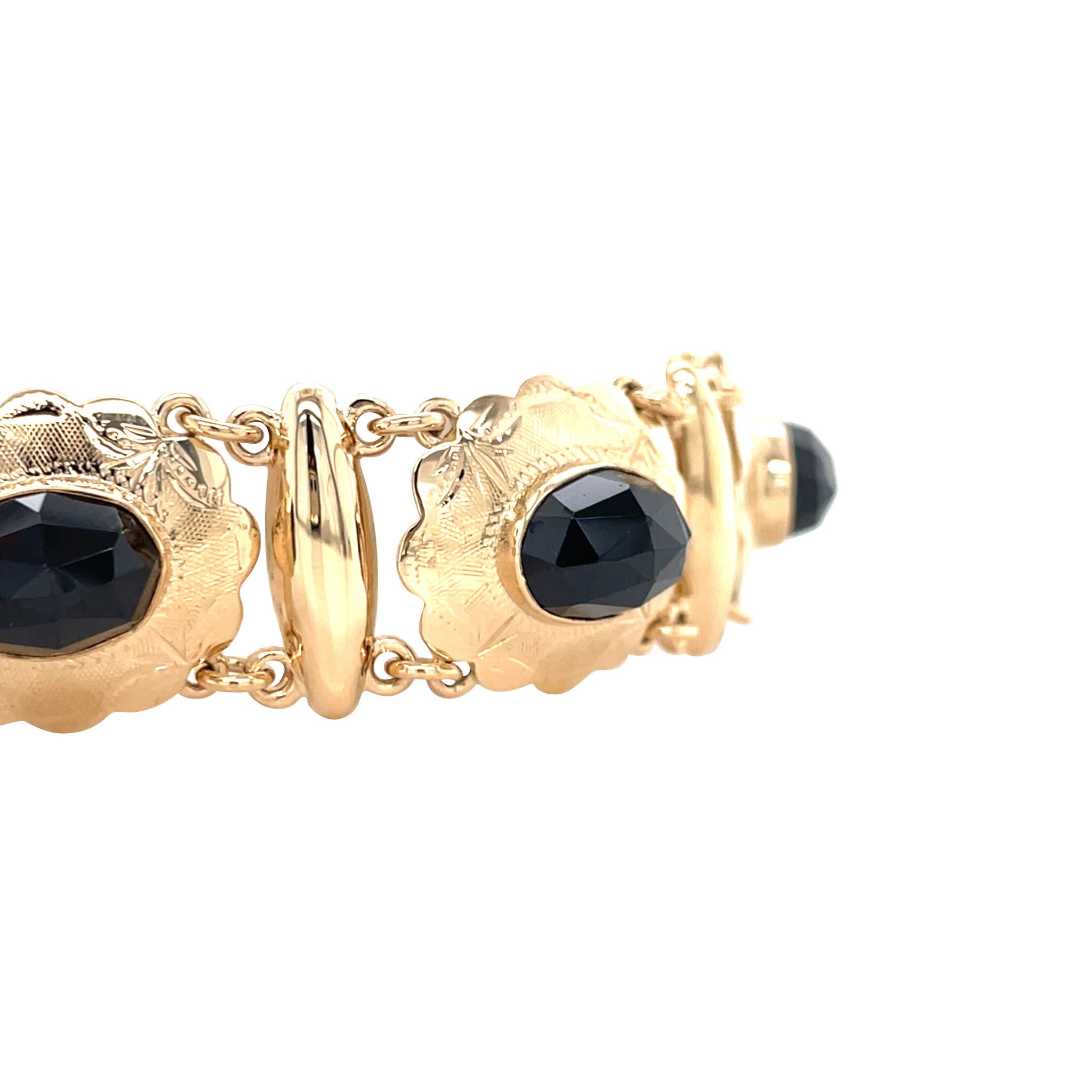 Gouden vintage bootjes armband met granaat 14 kt