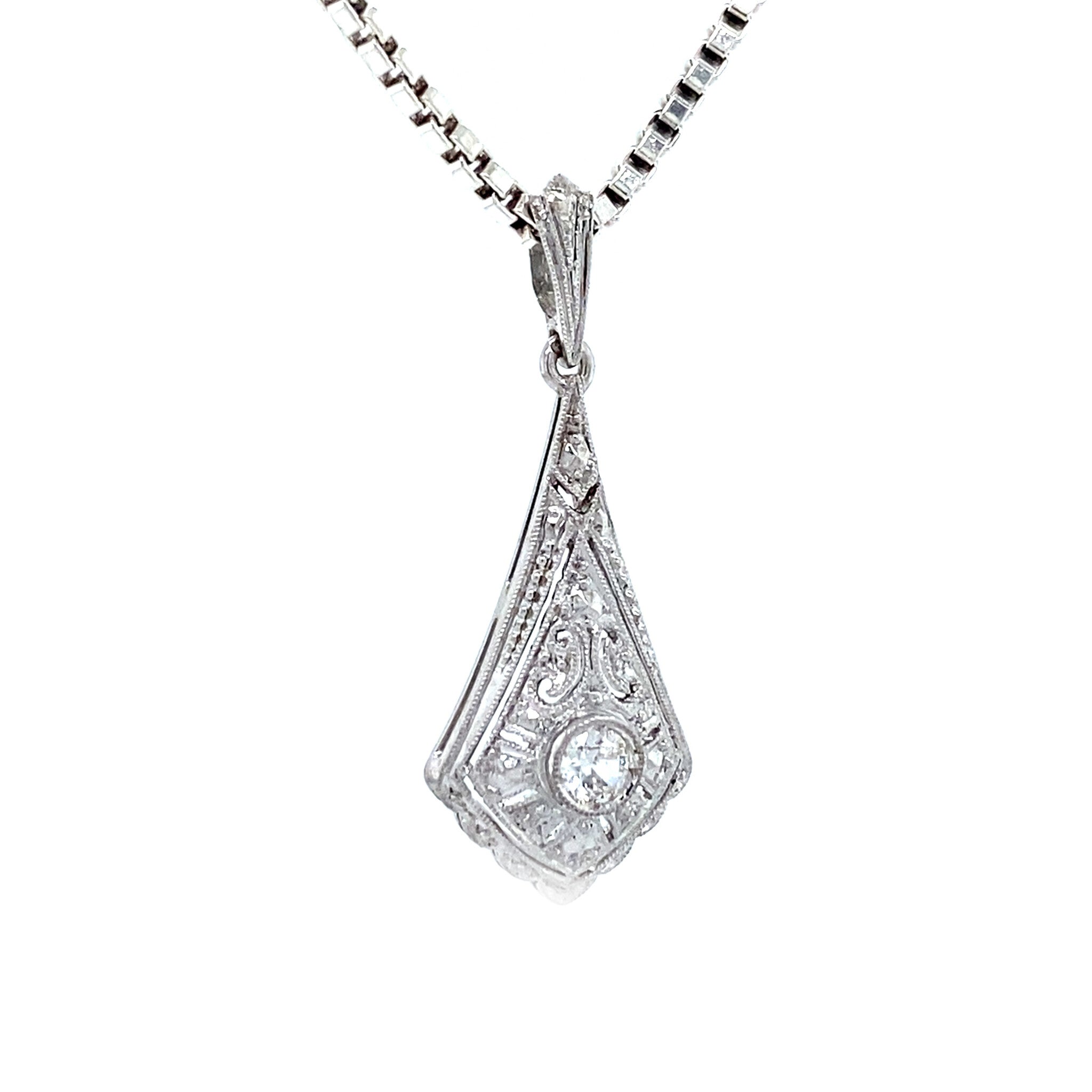 Vintage white gold pendant with diamond, 14 kt