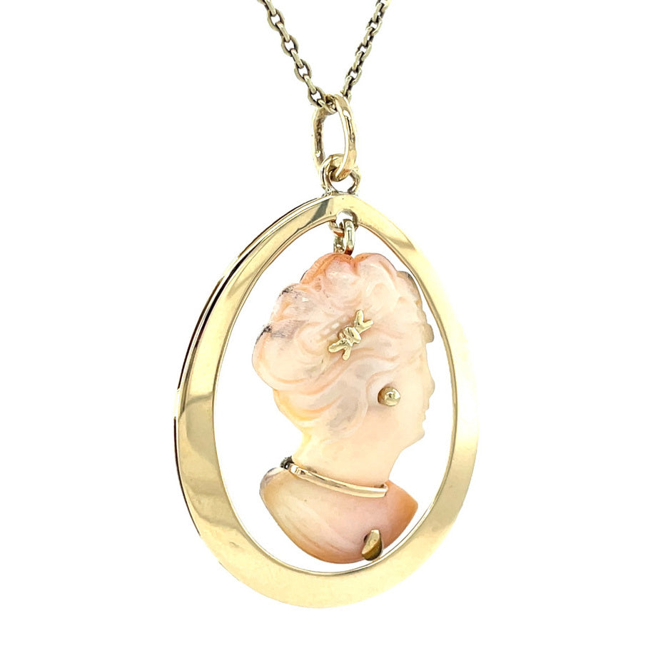 Gouden vintage hanger met camee 14 kt