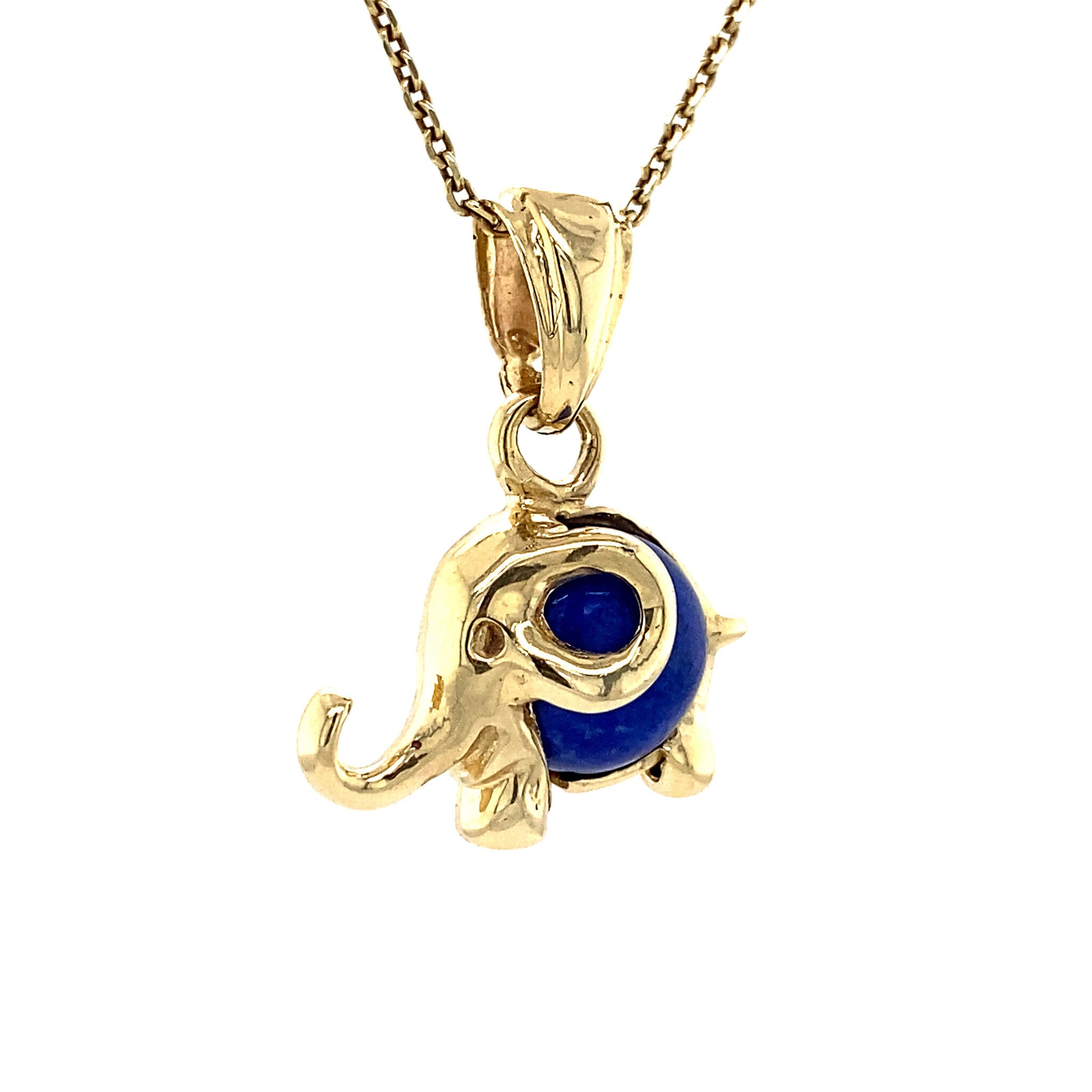 Gouden olifant hanger met sodaliet 14 krt