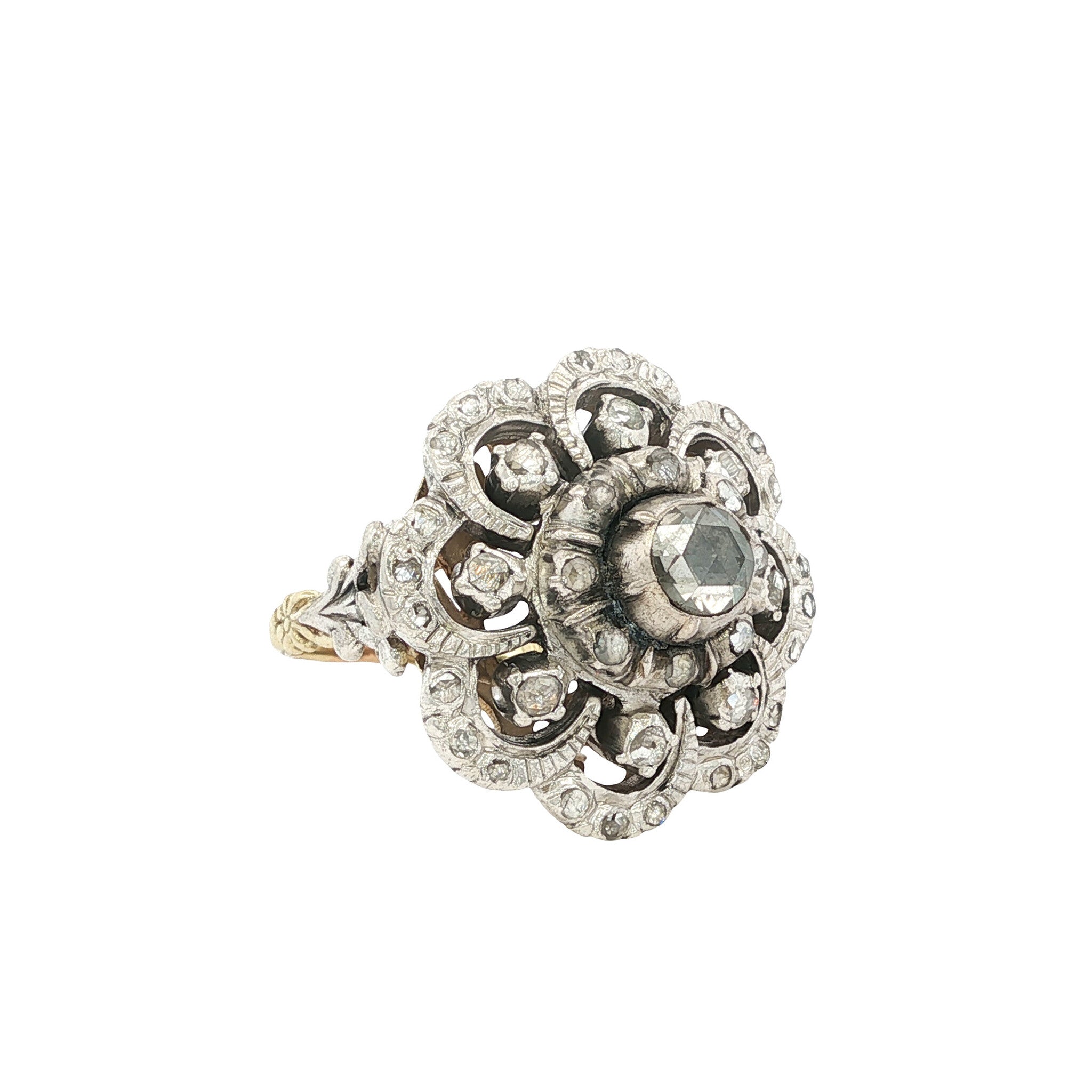 Gouden vintage entourage ring met roosdiamant 14 krt/925