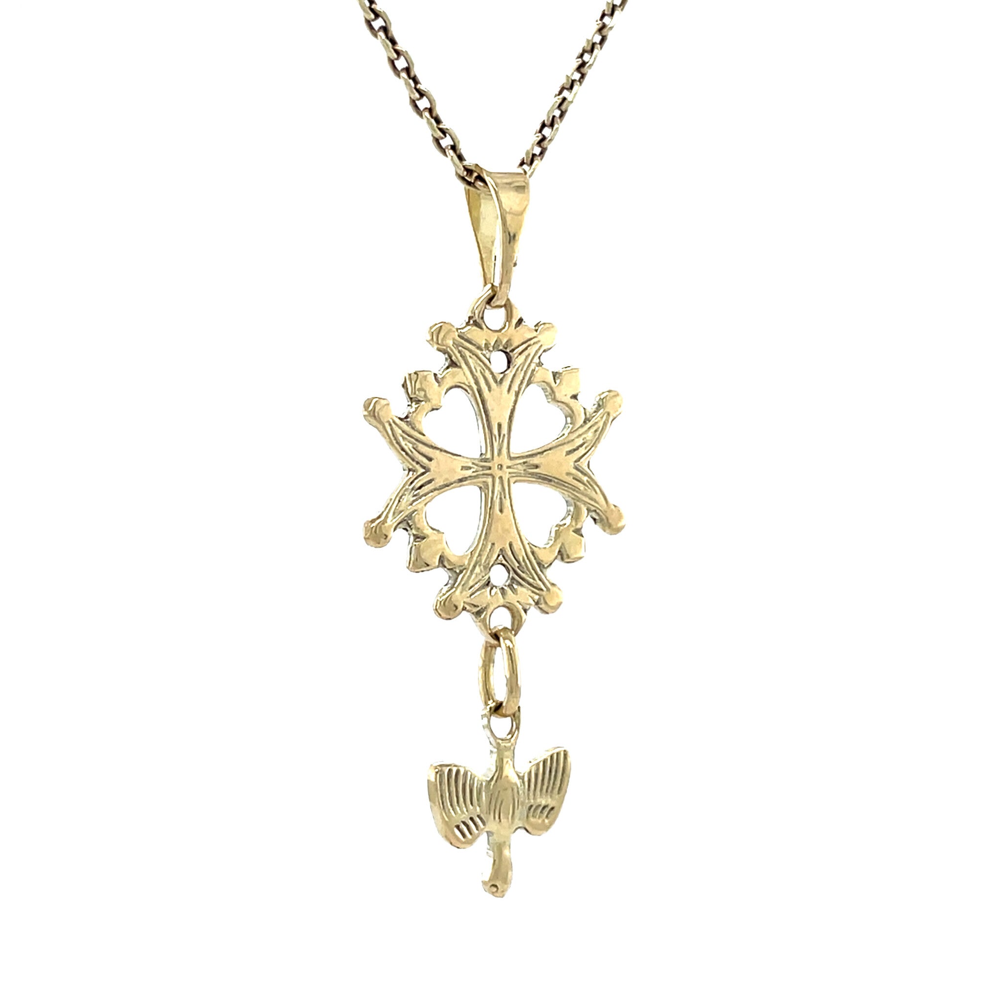 Gouden vintage Hugenoten kruis hanger 14 krt