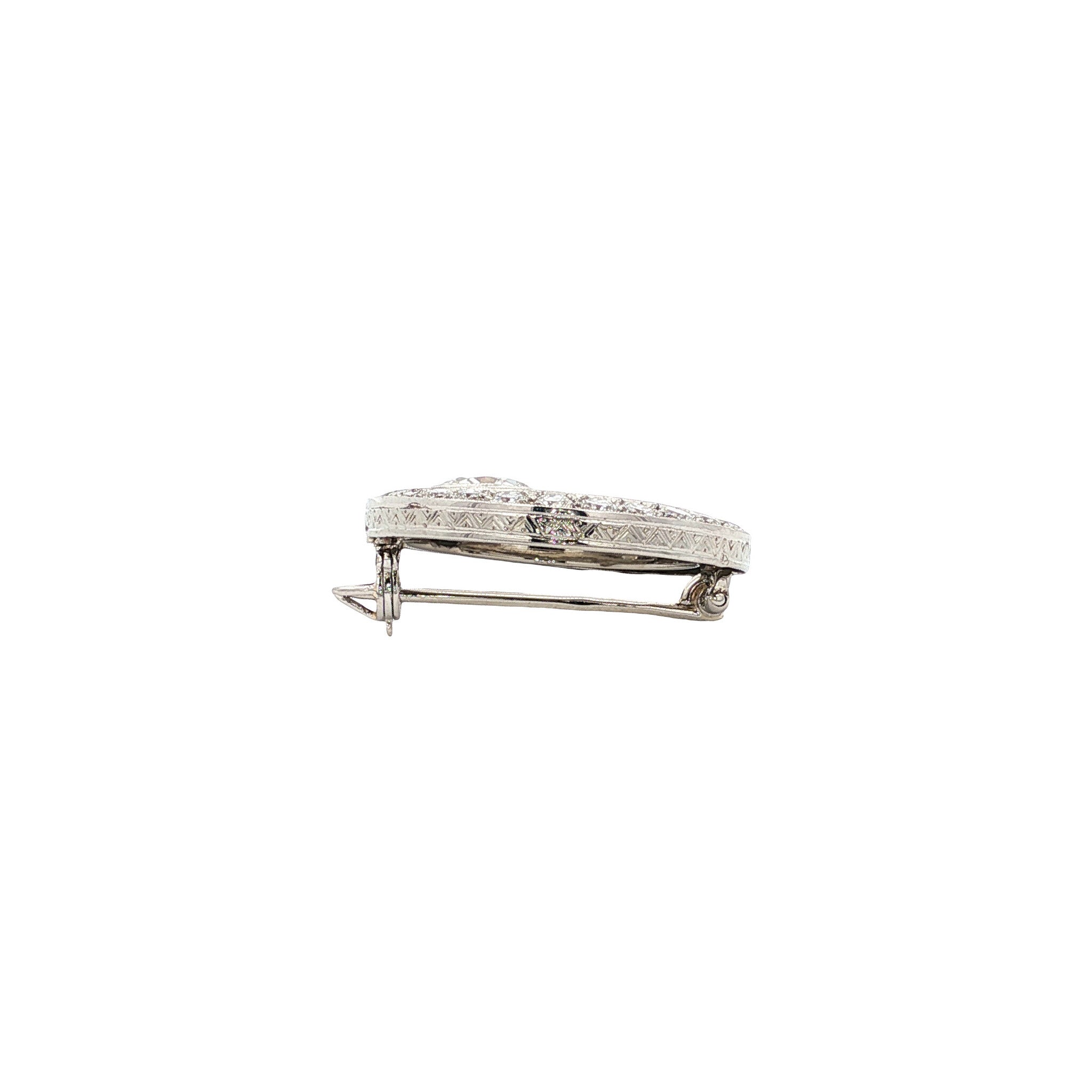 Vintage white gold brooch with diamond, 14 kt