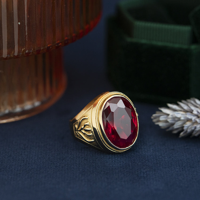 Gouden vintage ring met robijn 14 kt