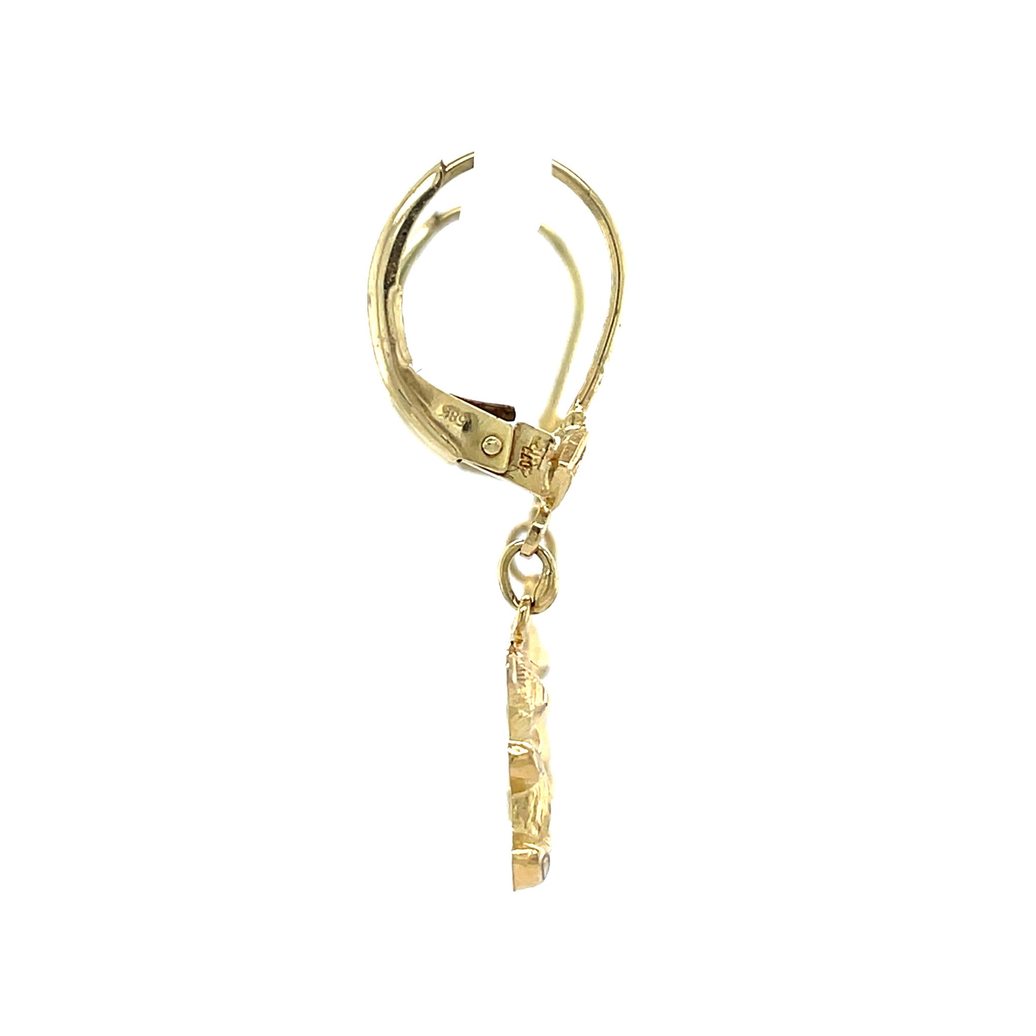 Gold vintage dangle earrings with bear, 14 kt