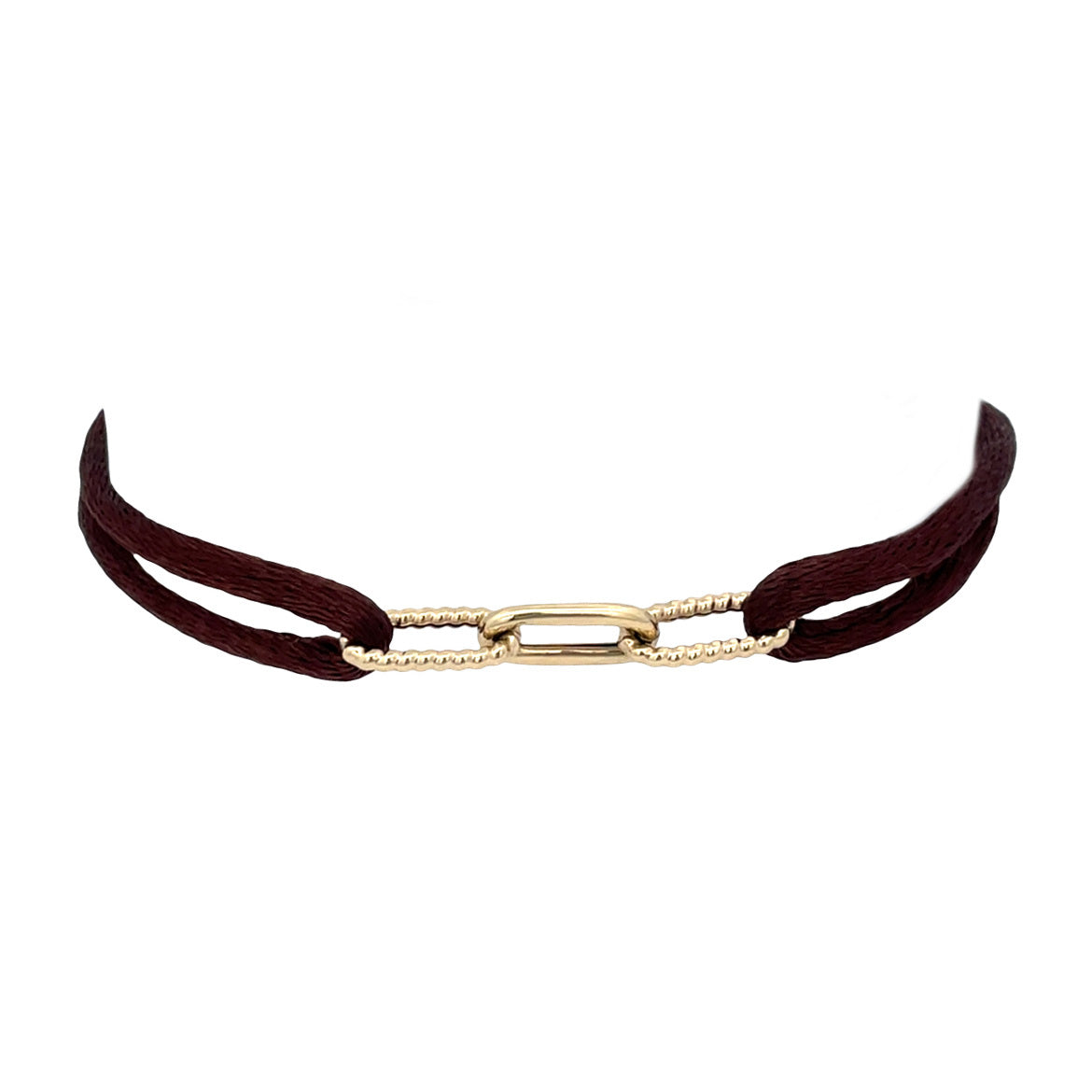Vintage satin bracelet with gold paperclip link 14 kt
