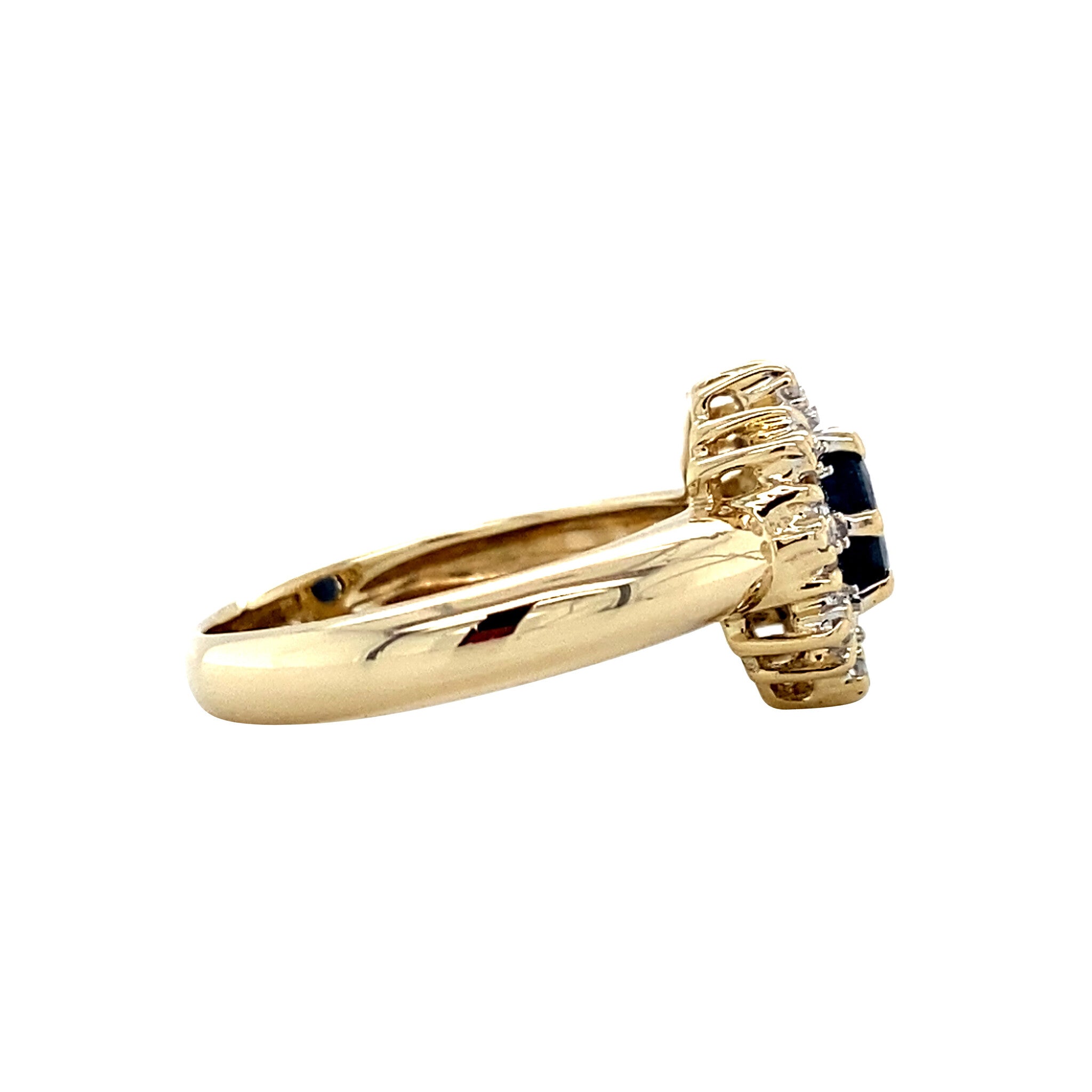 Vintage gold cluster ring with sapphire and diamond, 14 kt