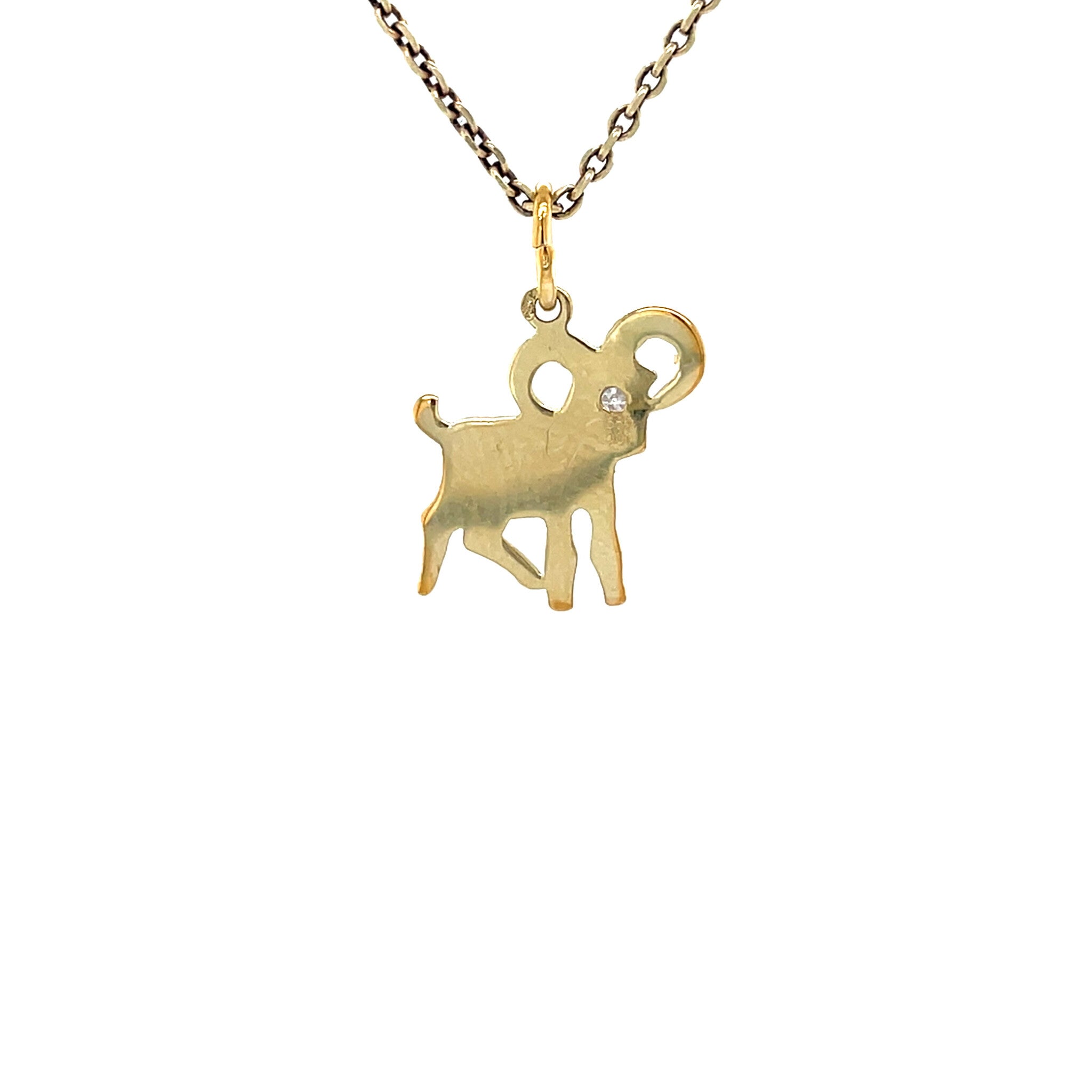 Gouden vintage ram hanger met diamant 14 krt