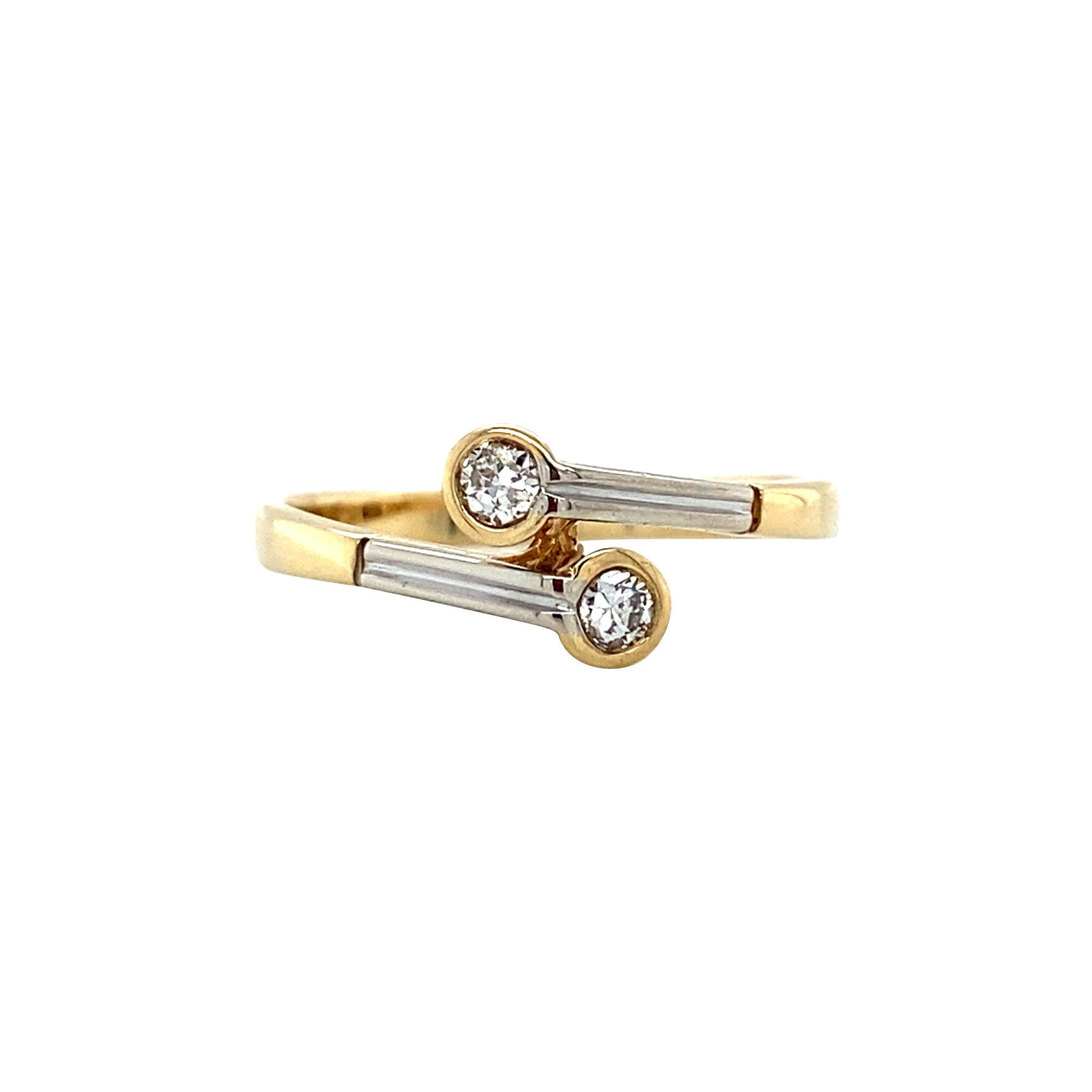 Bicolour gouden vintage ring met diamant 14 krt