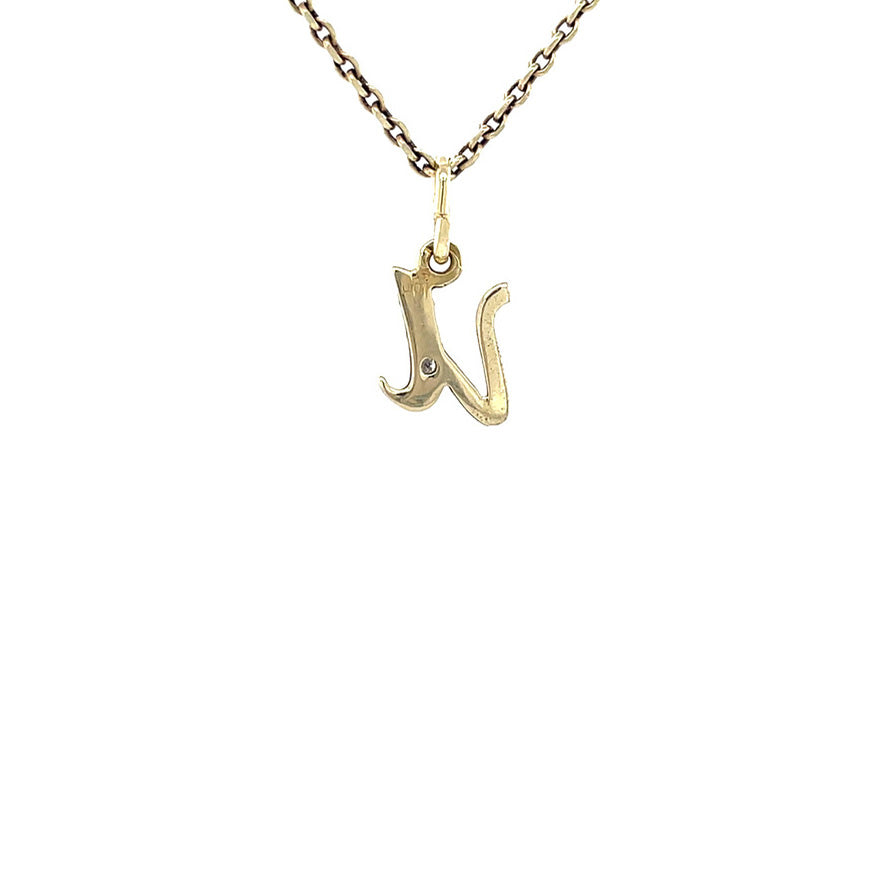 Gold vintage letter U pendant with diamond 14 kt