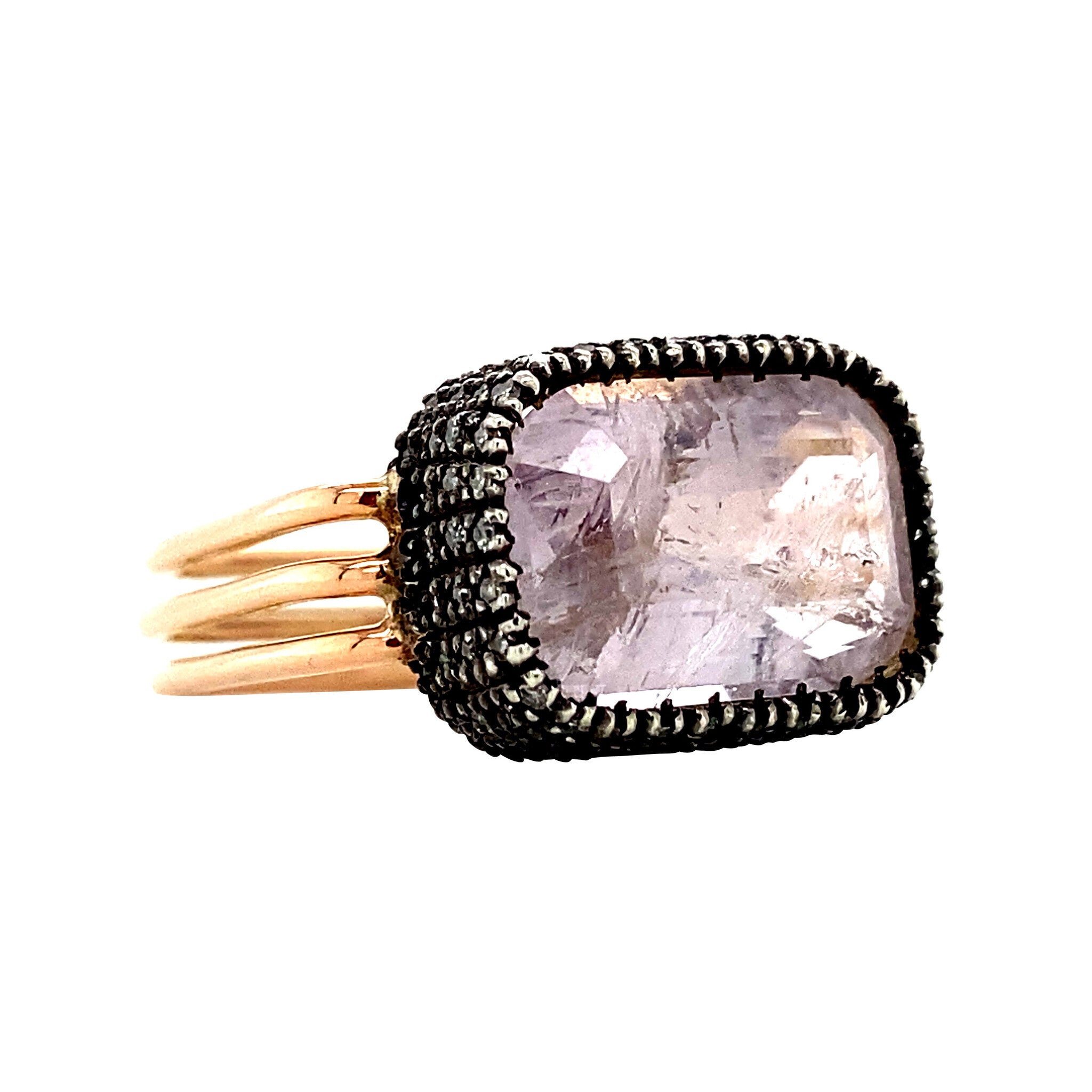 Gold ring with rose quartz and diamond 14 kt/835