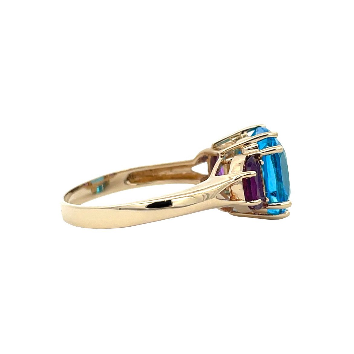 Gouden vintage ring met topaas en amethist 14 kt