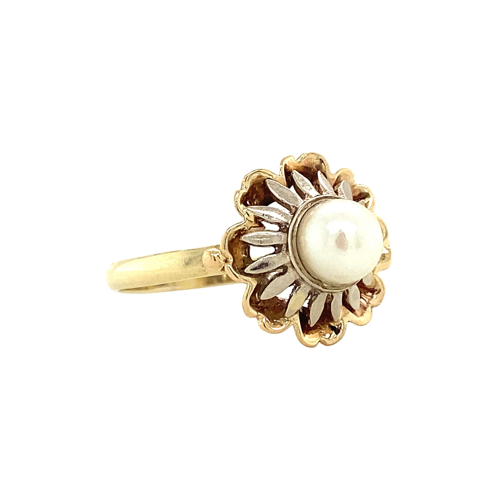 Bicolour gold ring with pearl 14 krt
