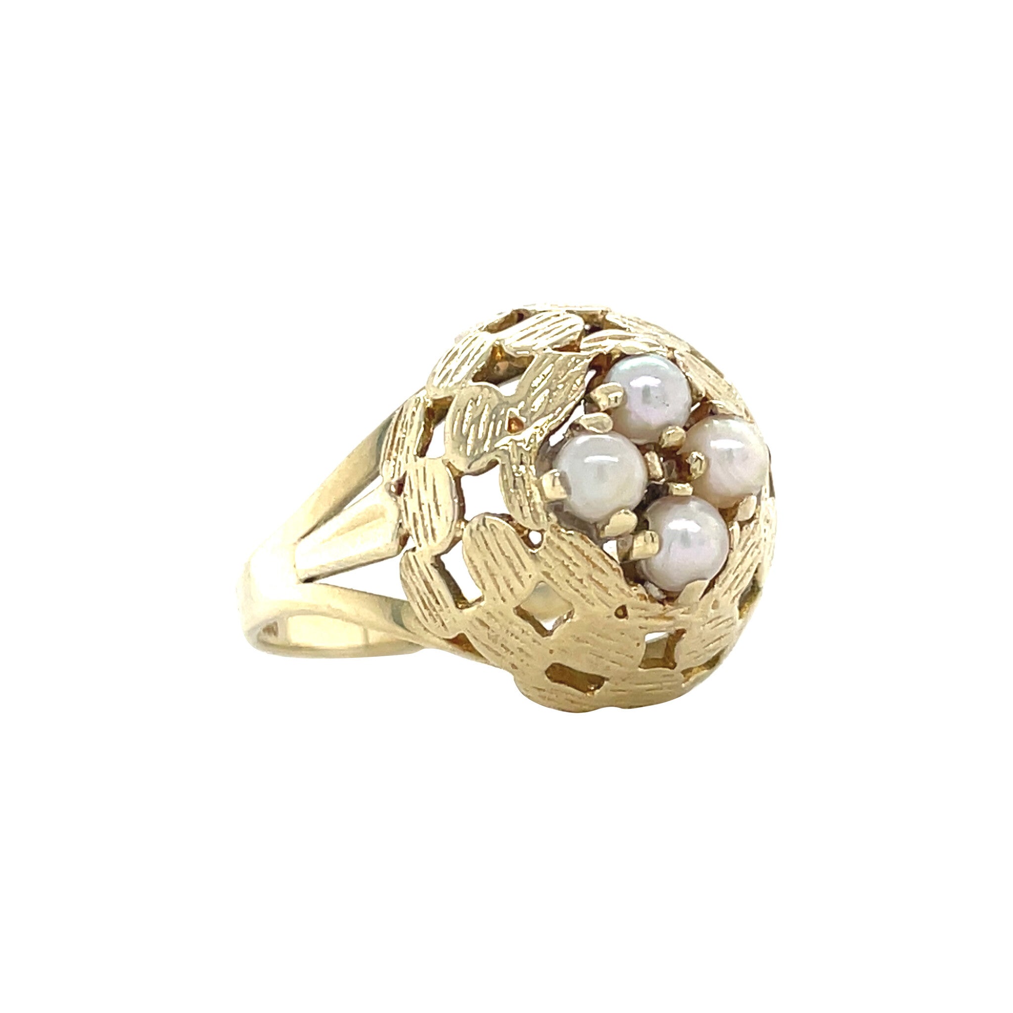 Gouden vintage ring met parel 14 krt