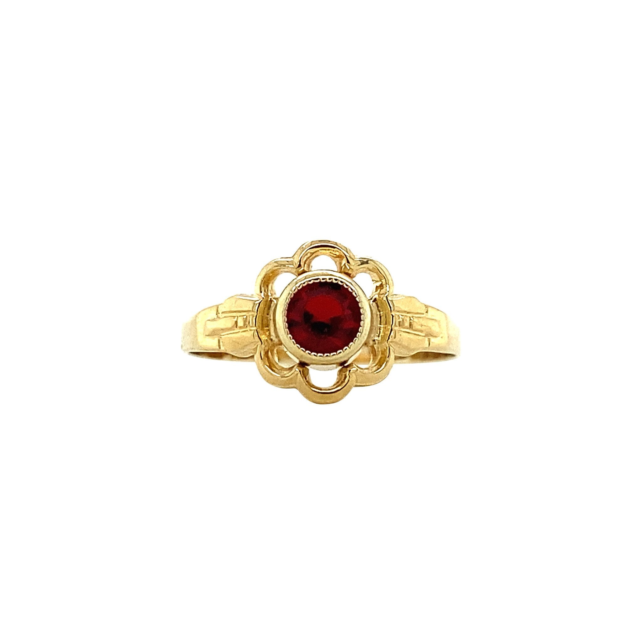 Gouden ring met roze glas 14 krt
