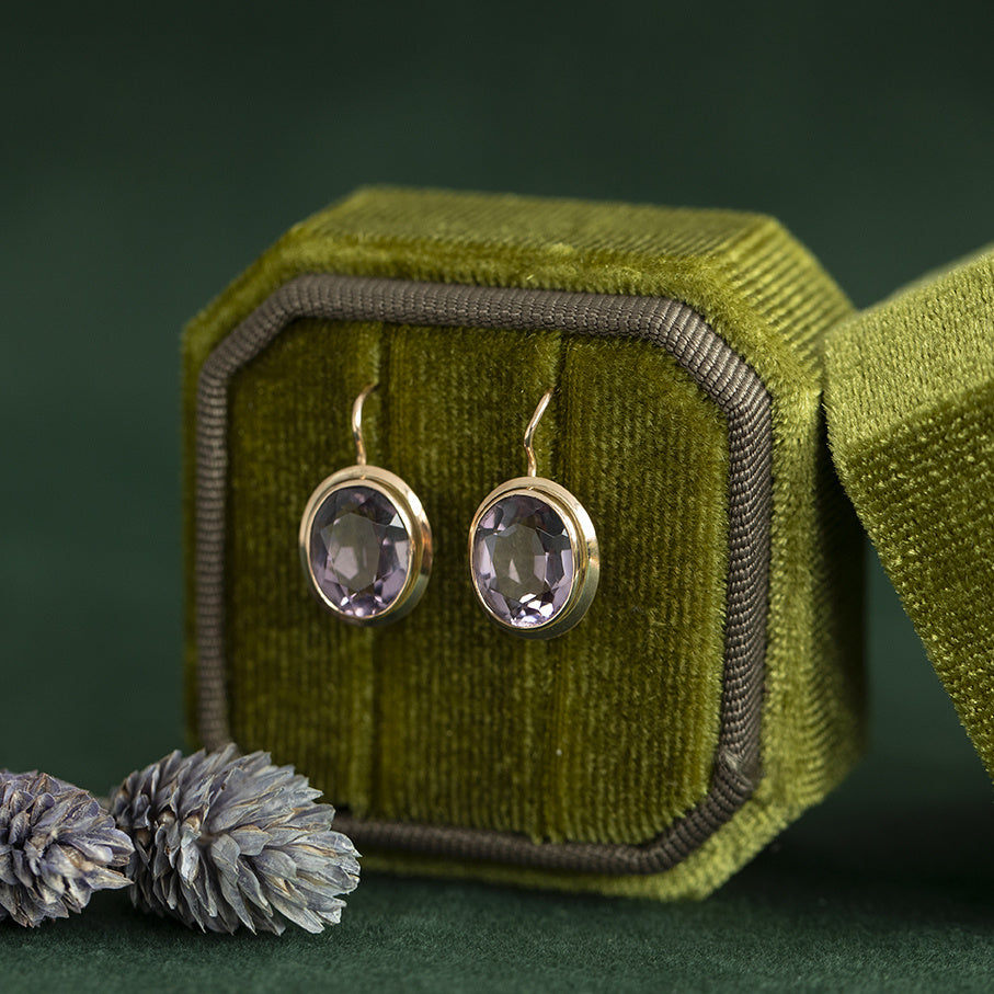 Roségouden vintage oorhangers met amethist 14 krt