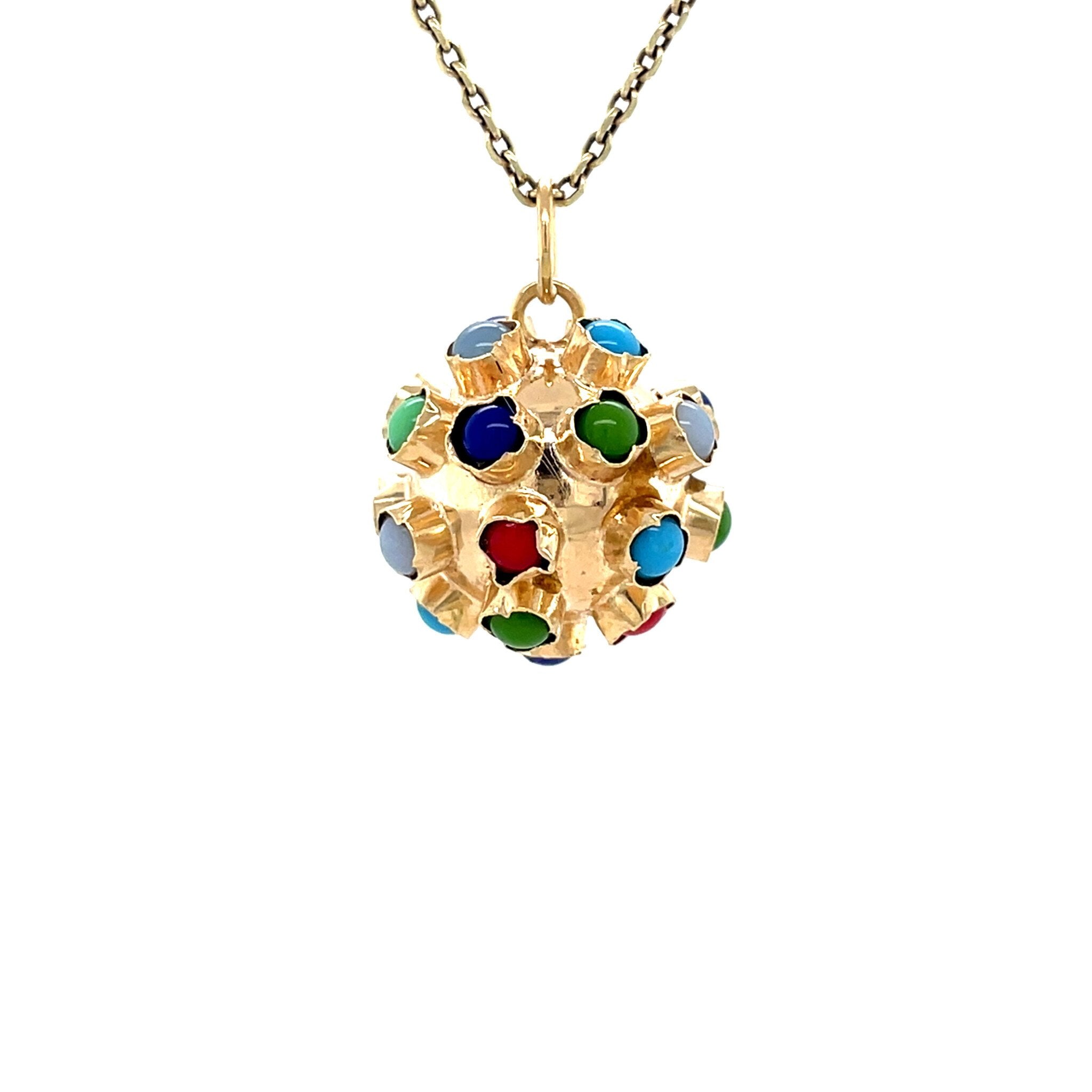 Vintage gold Sputnik pendant with colored stone, 14 kt