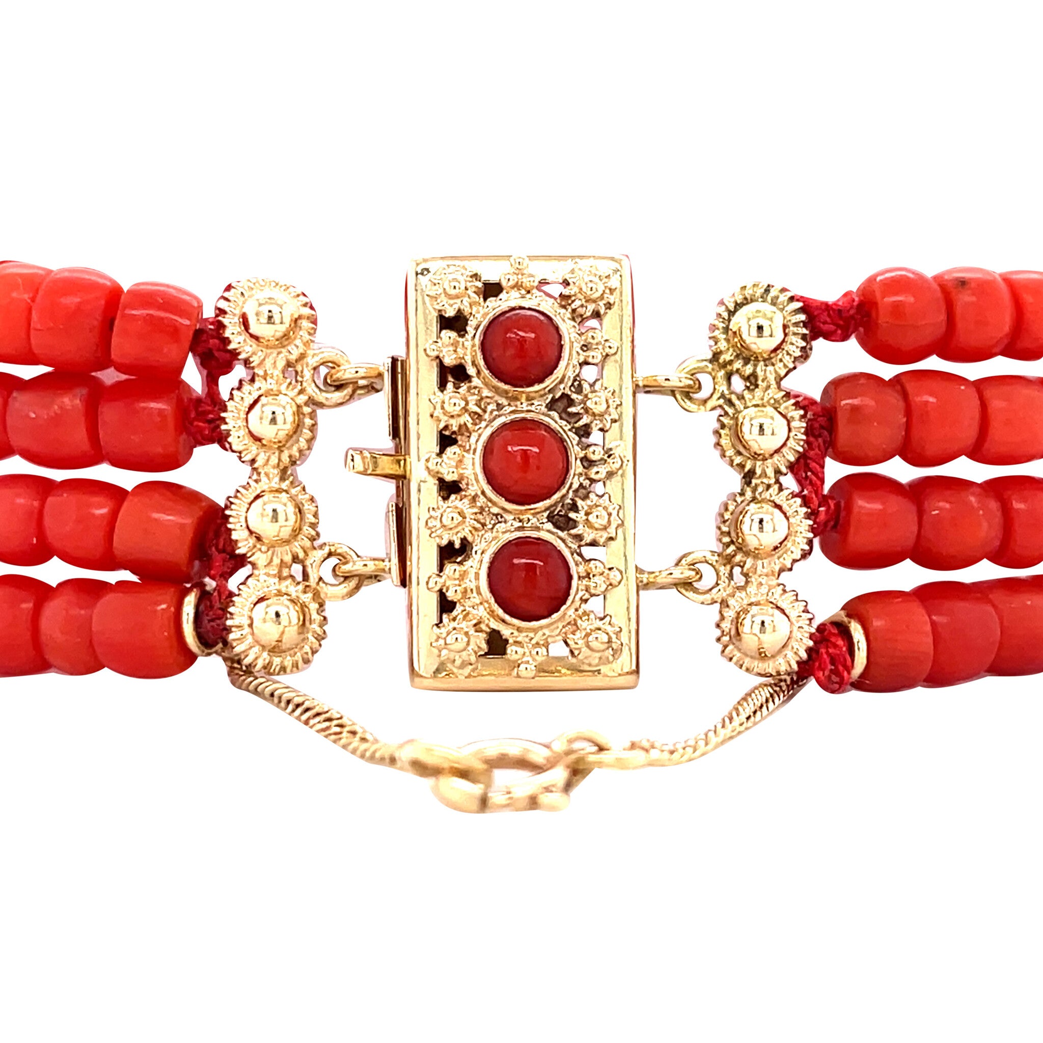 Vintage bloedkoraal armband met gouden sluiting 14 krt