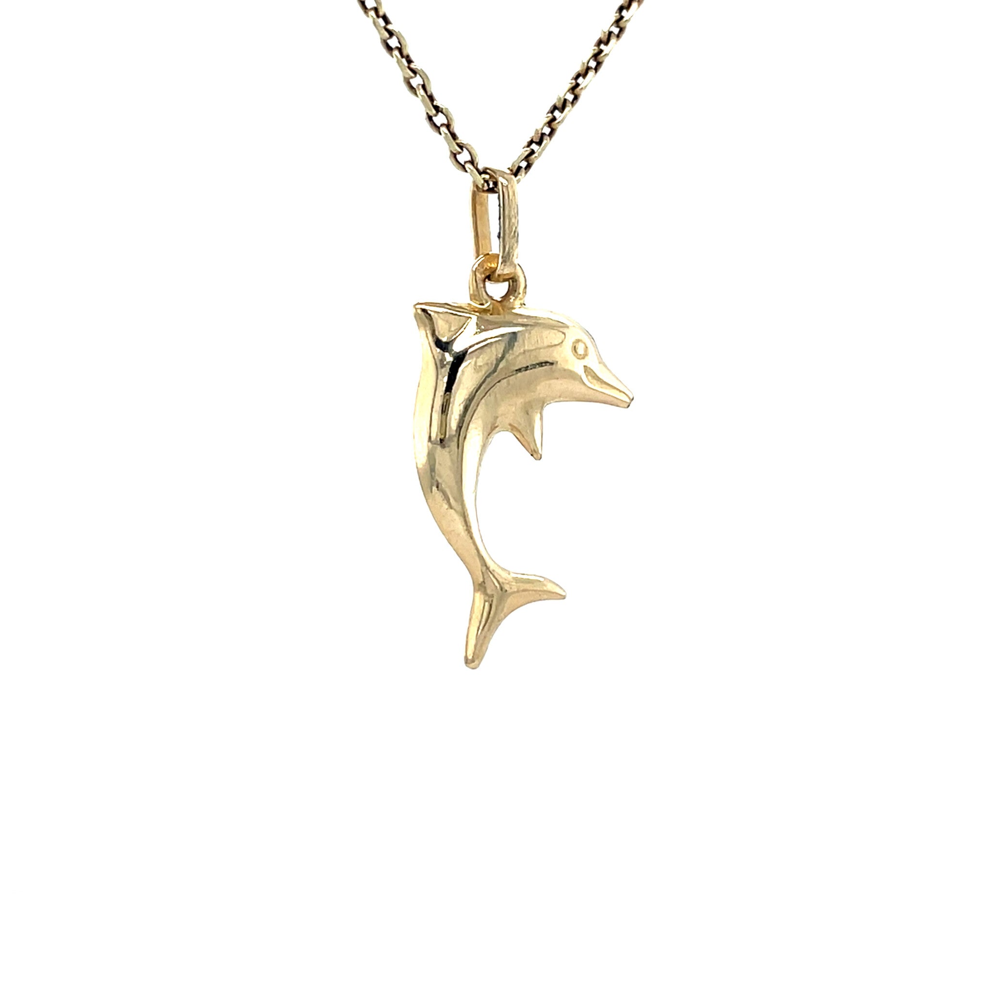 Golden vintage dolphin pendant 14 kt