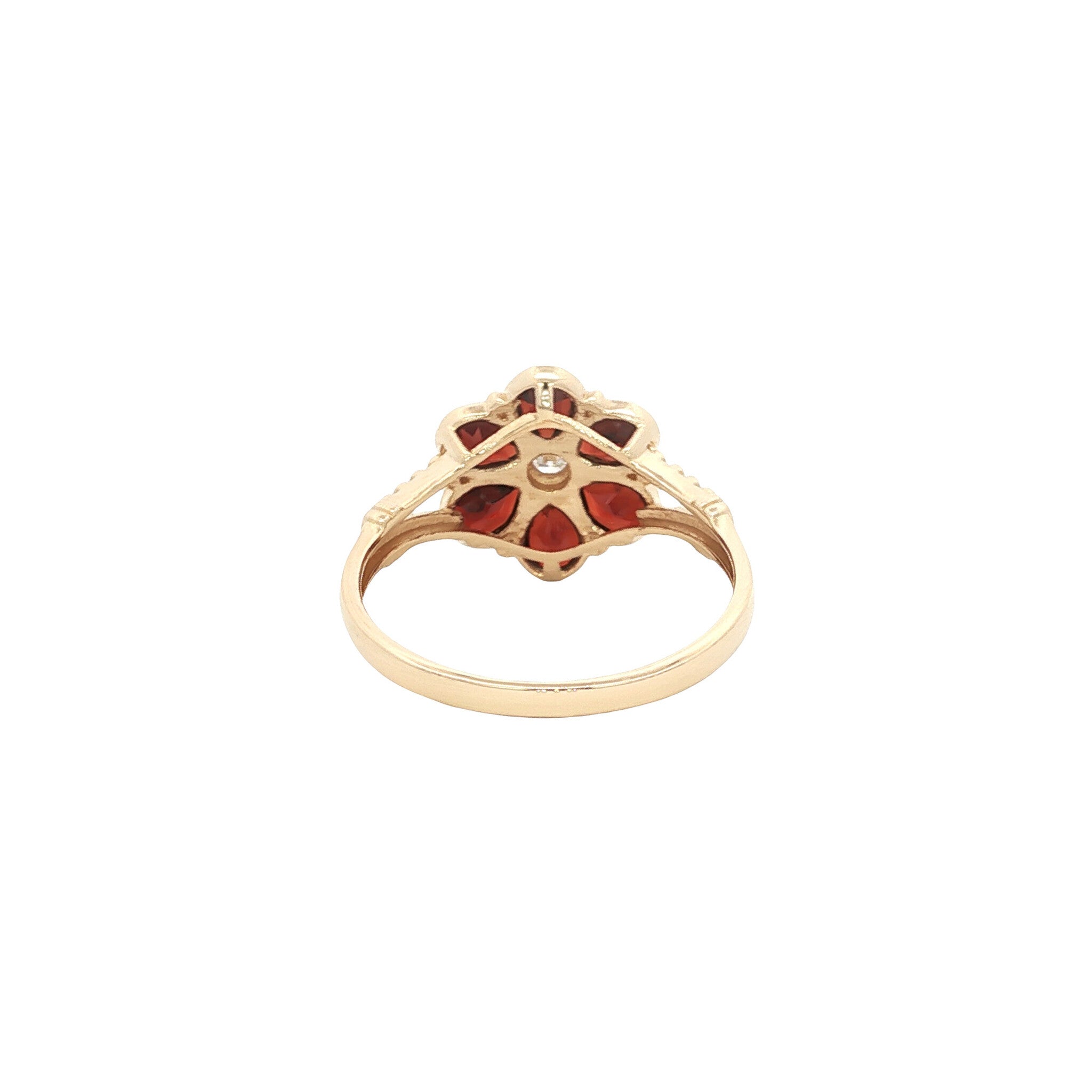 14 kt gold ring with diamond and garnet