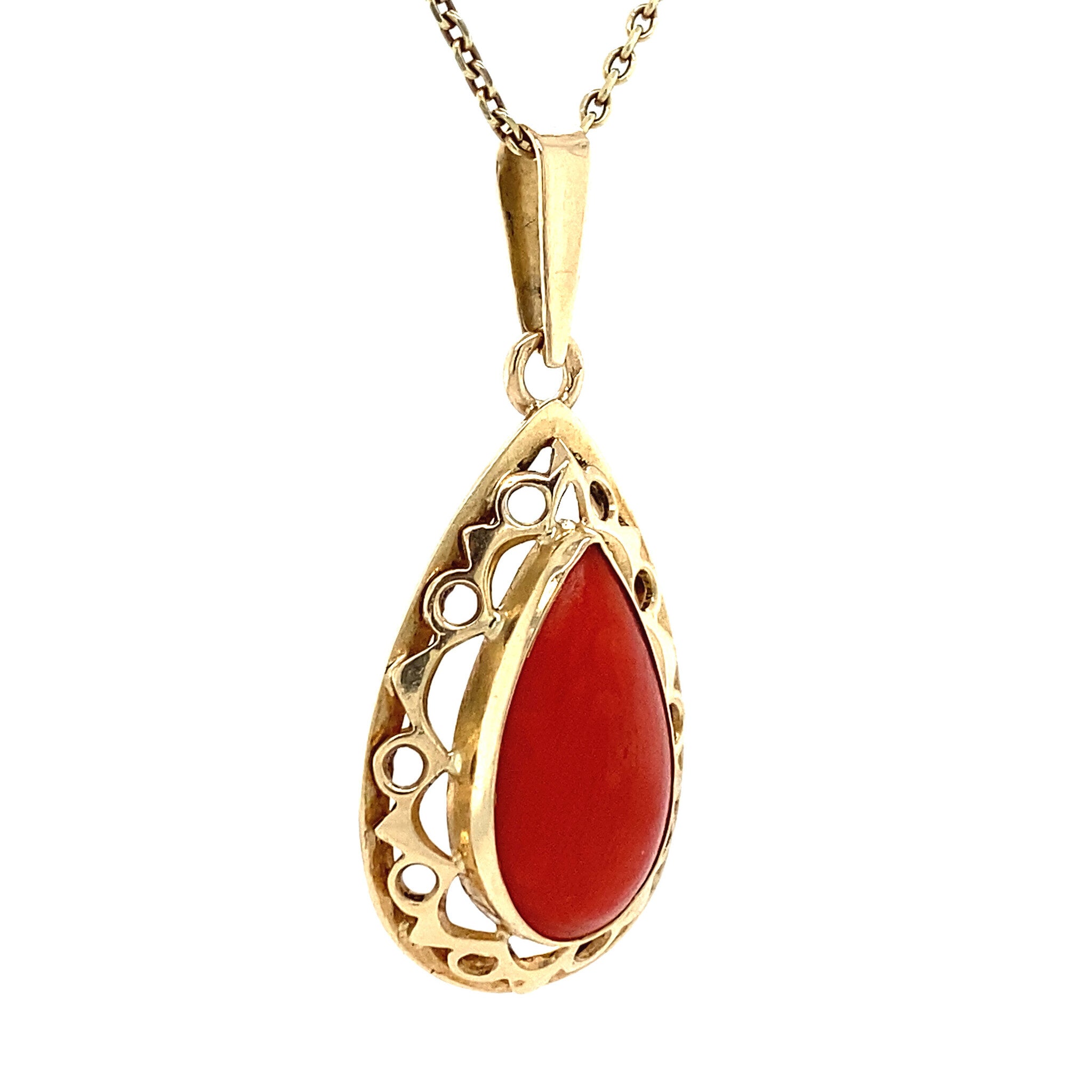 Gouden hanger met bloedkoraal 14 krt