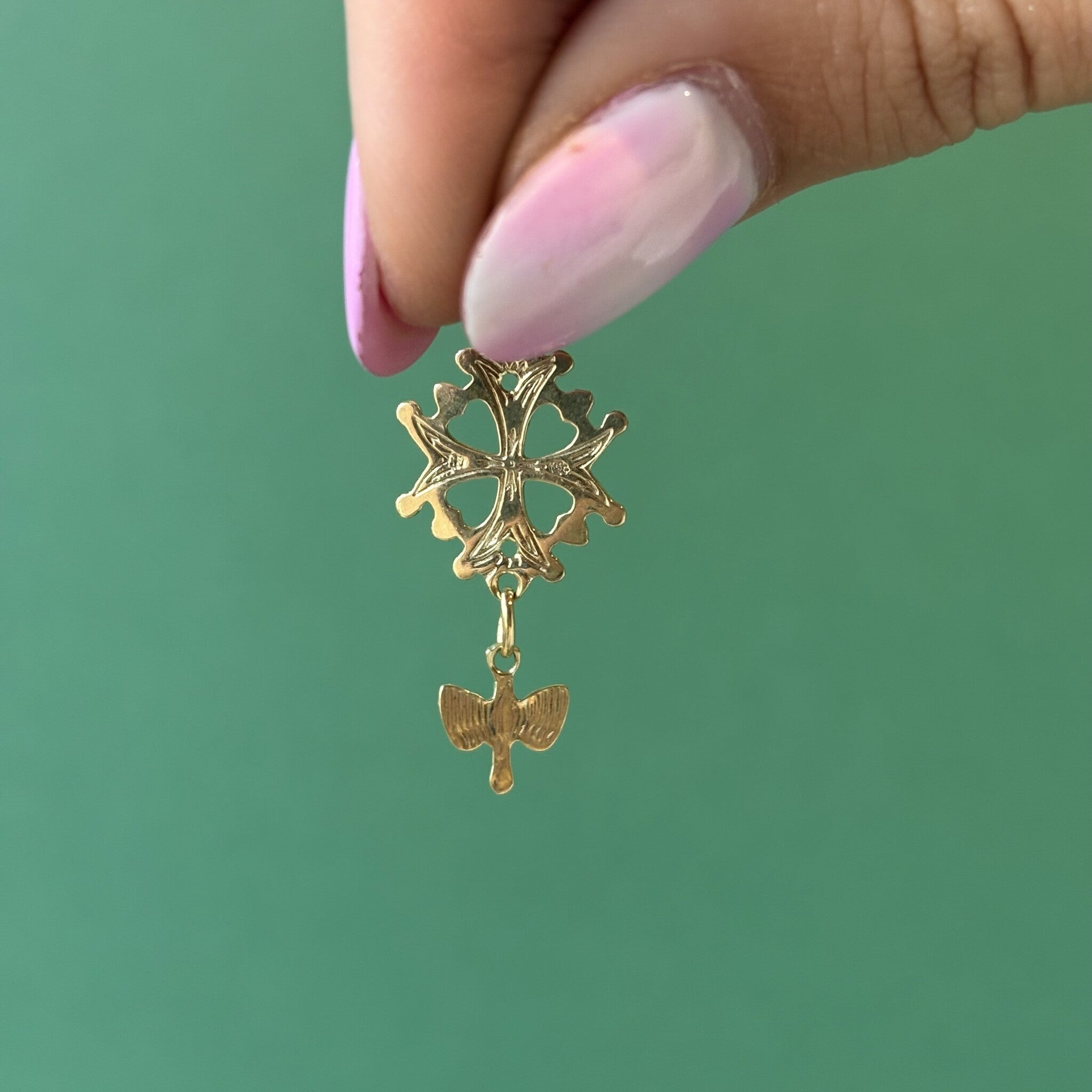 Gouden vintage Hugenoten kruis hanger 14 krt