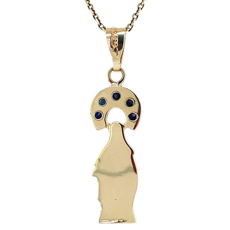 Gouden vintage Maria hanger met saffier 14 krt