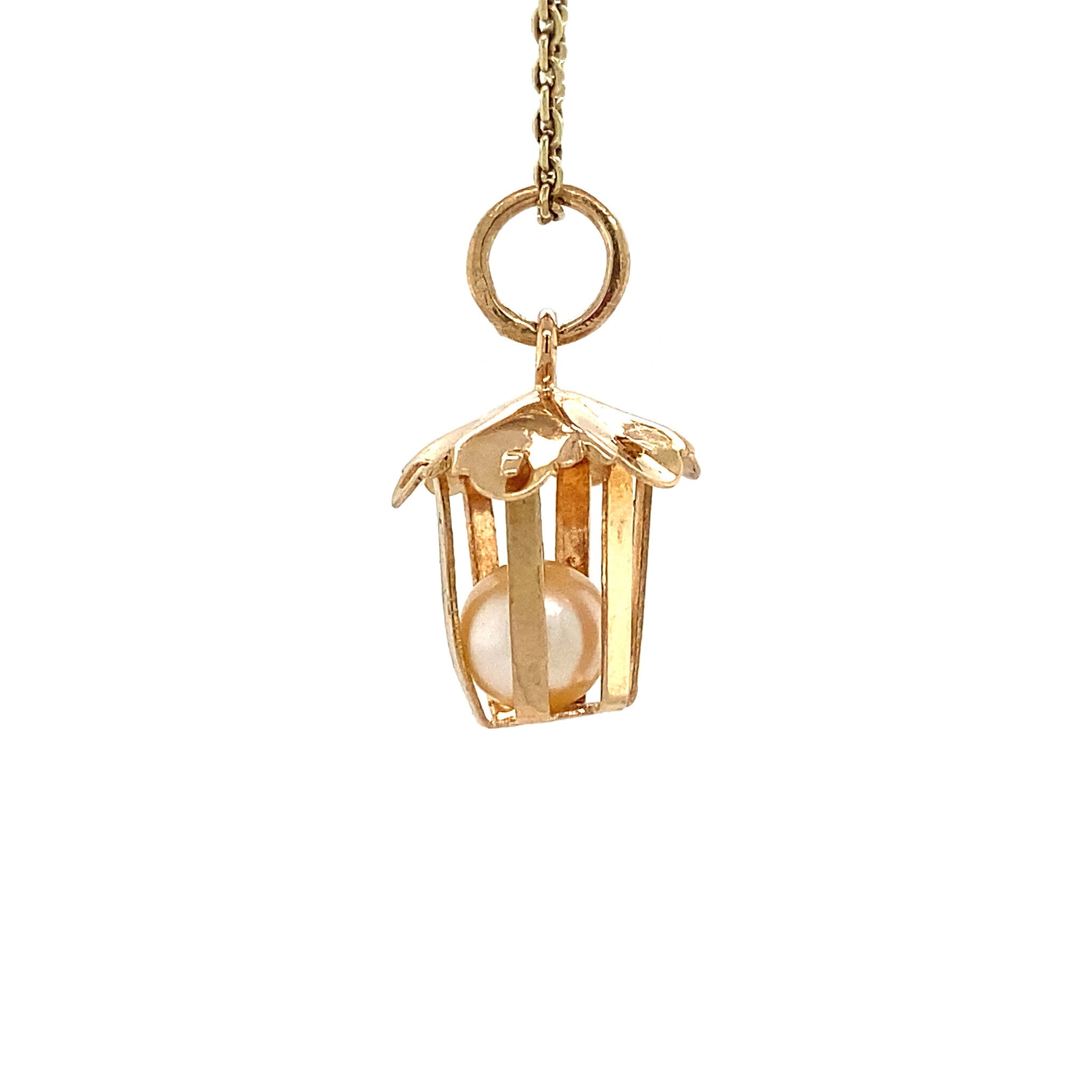 Gouden hanger lantaarn met parel 18 krt