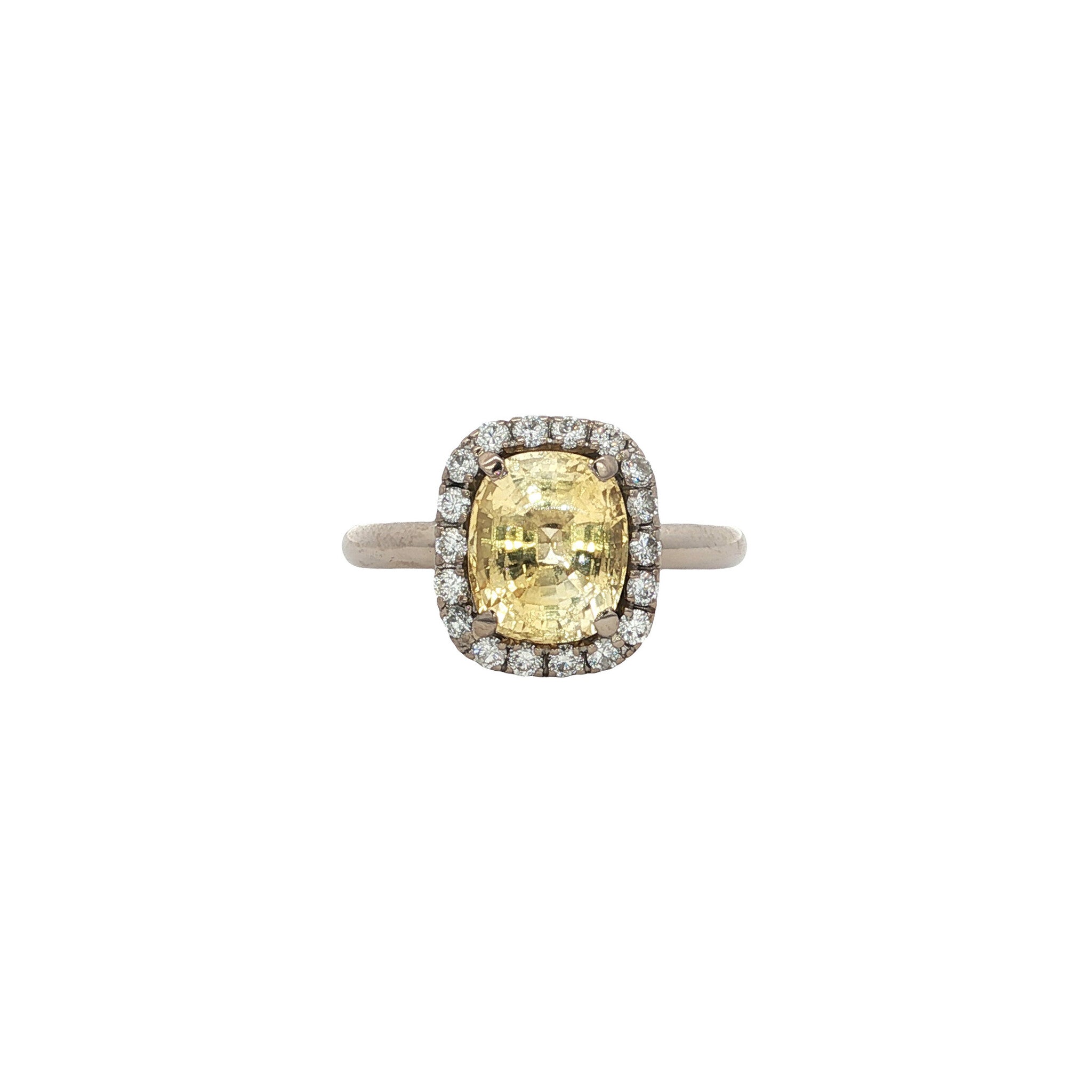 Witgouden vintage entourage ring met saffier en diamant 18 kt