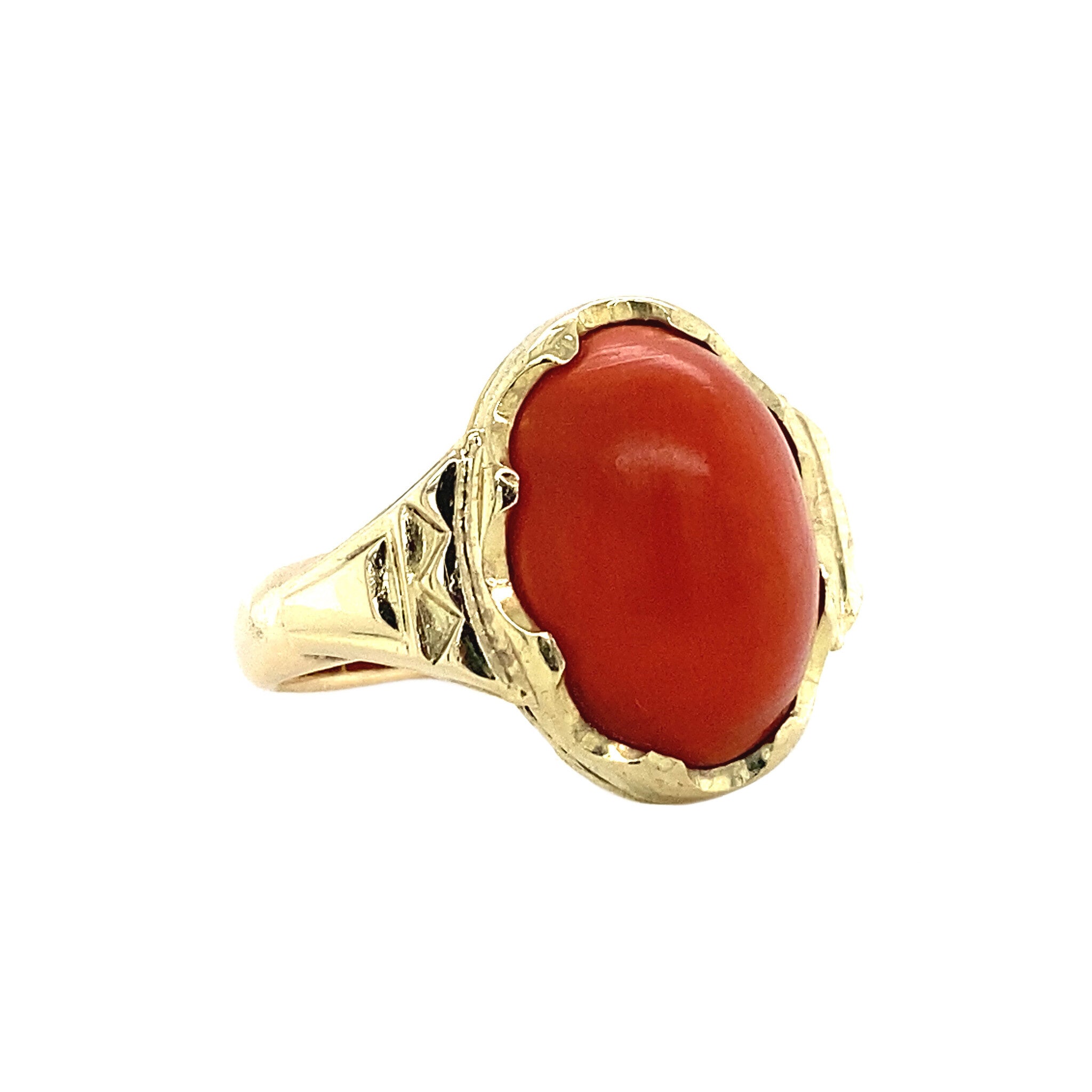 Gouden ring met bloedkoraal 14 krt