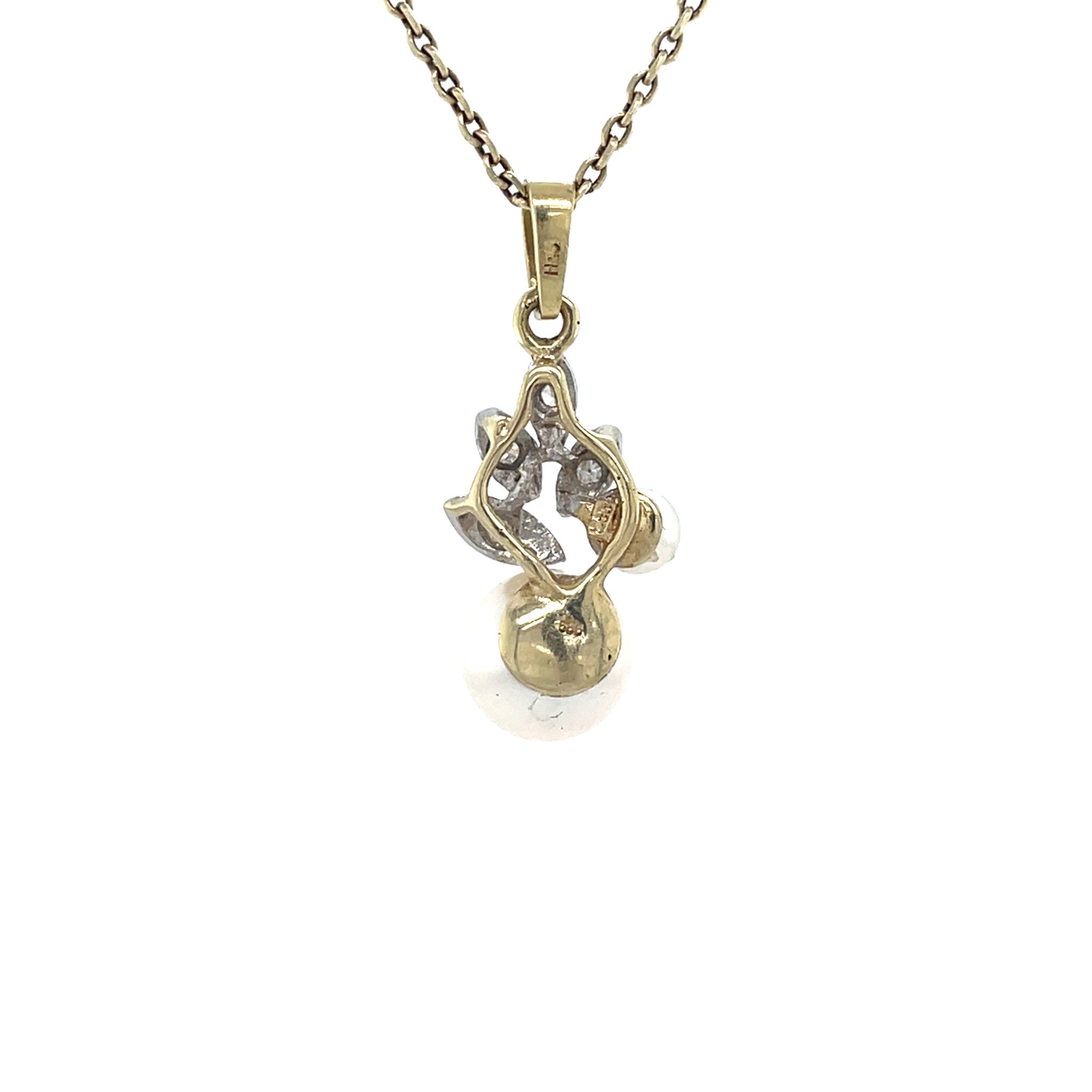 Gouden vintage hanger met parel en diamant 14 krt