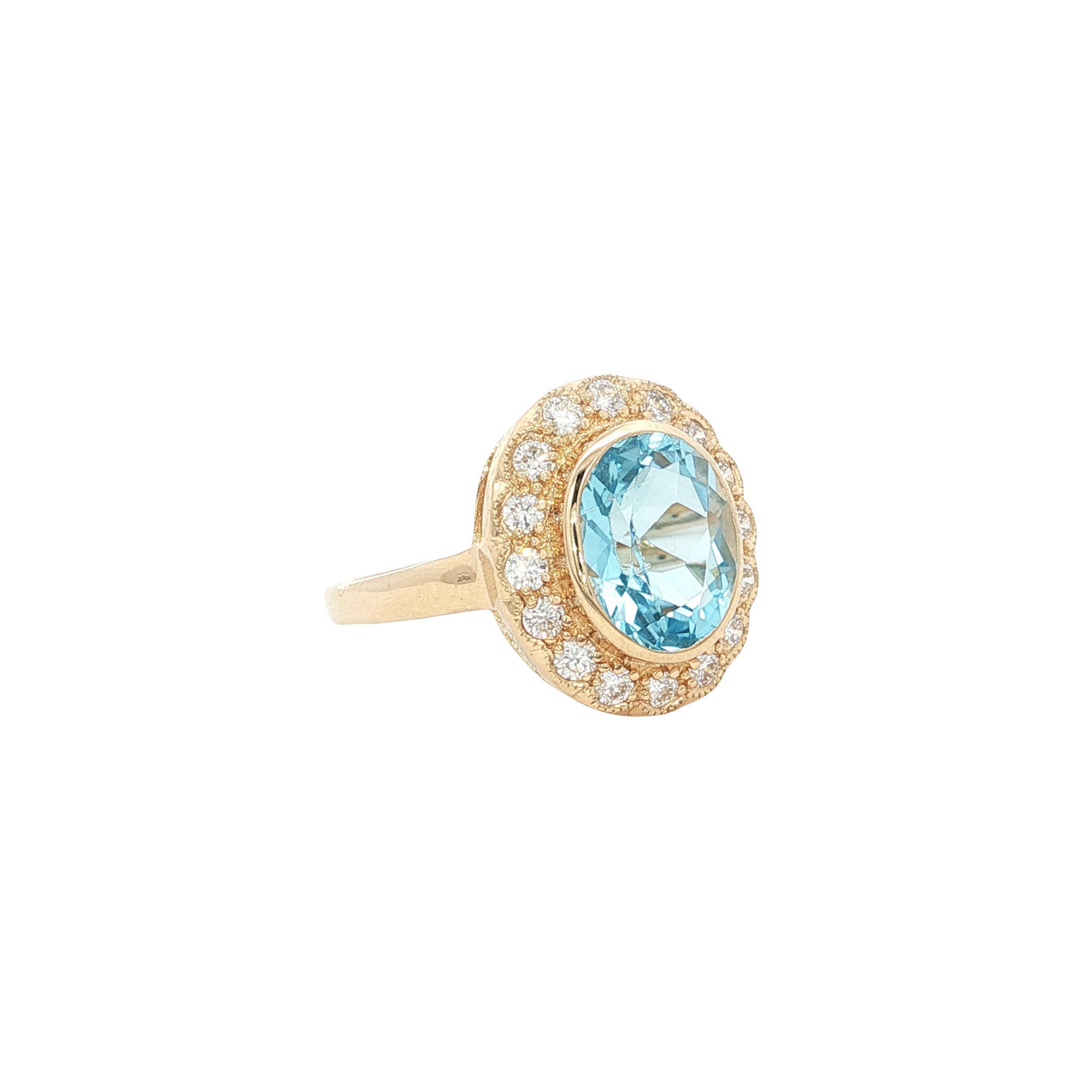 14 kt gold ring with topaz and diamond