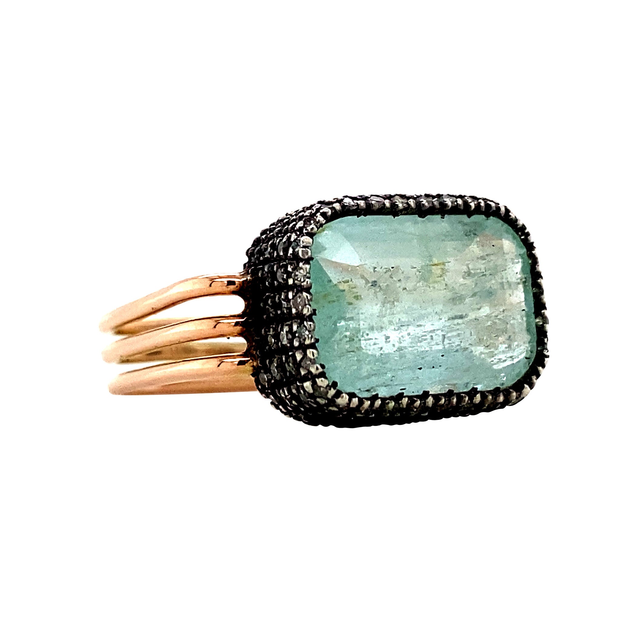 Gouden ring met aquamarijn en diamant 14 krt/835