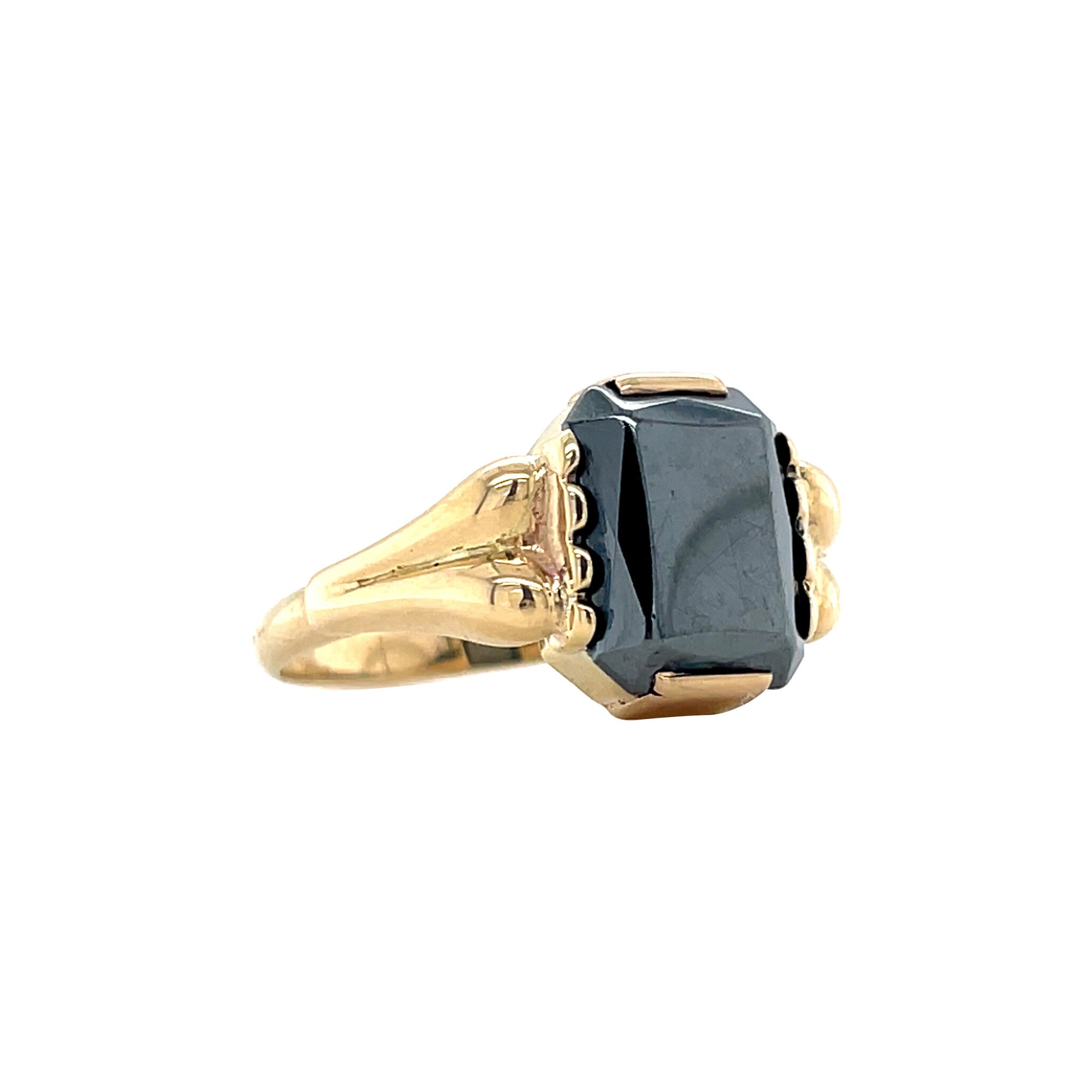 Gouden vintage ring met hematiet 14 kt