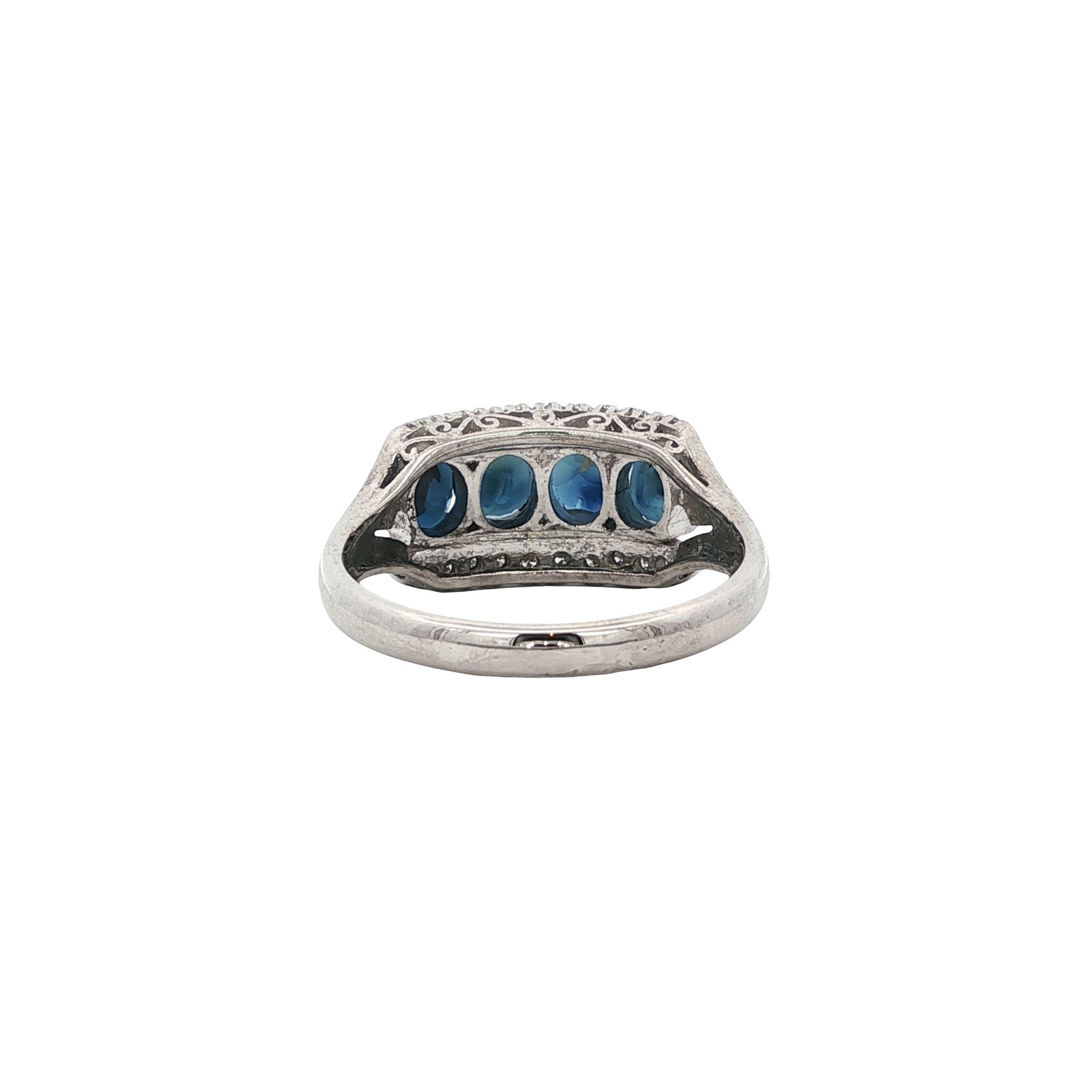 Witgouden vintage rijring met saffier en diamant 14 kt